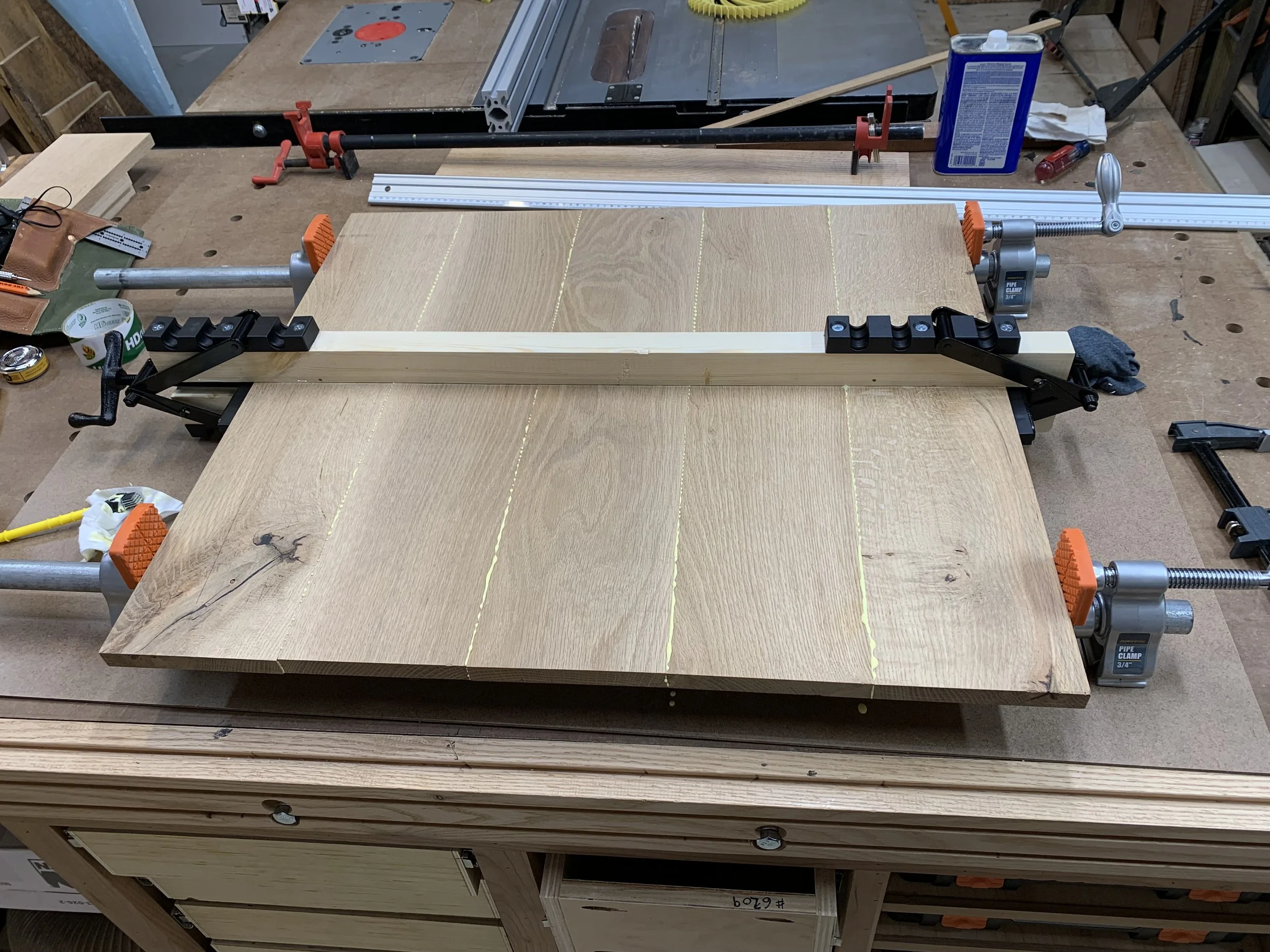 Gluing up the first white oak RV dining table