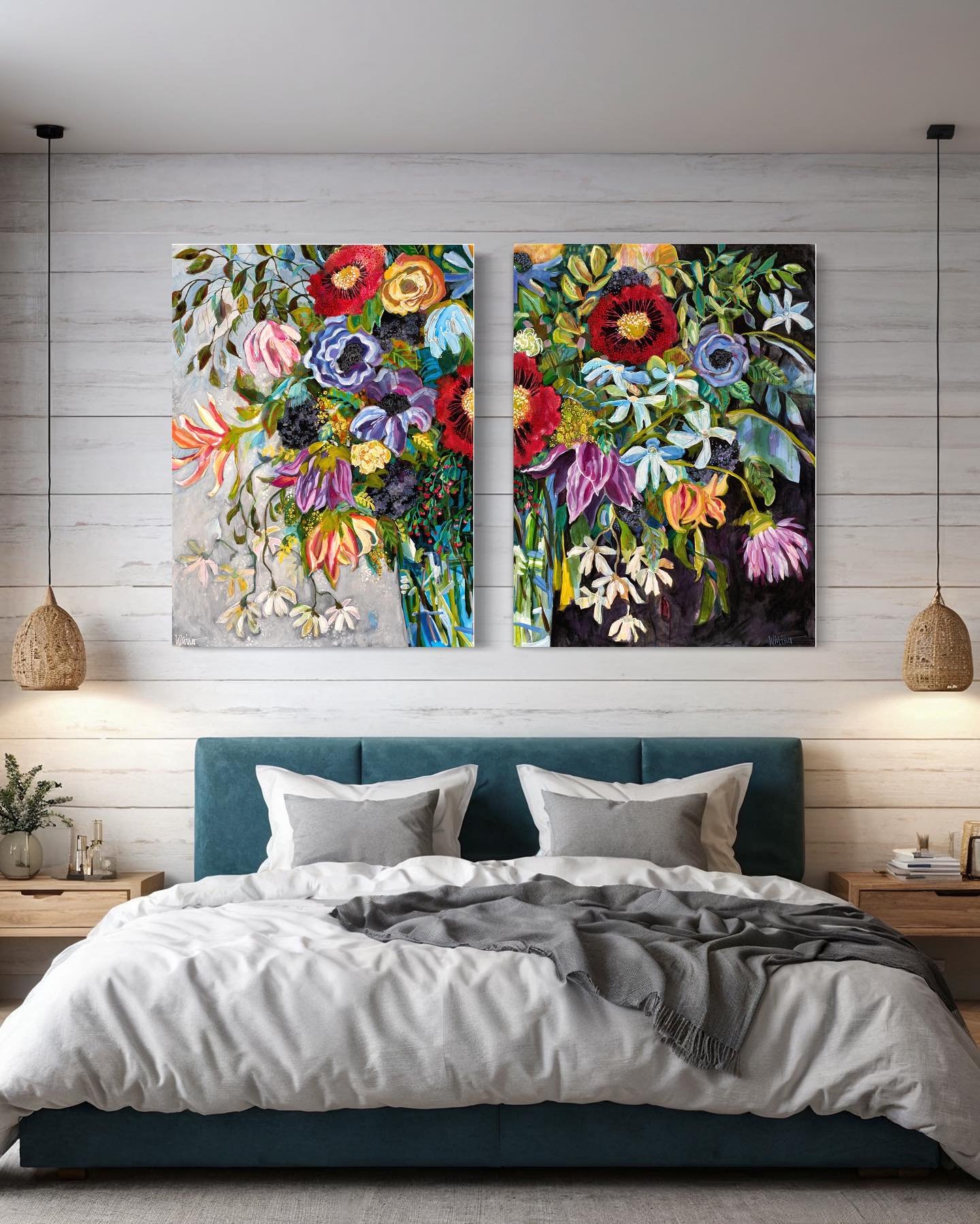 balancing opposing vibes, that's life... dark and light, easy and hard, moving forward and goin backwards... Color Me Happy, 40&quot;x60&quot; diptych available at Sundancecatalog.com

#lancewhitnerart #painting #floralpainting #colormehappy #artcoll