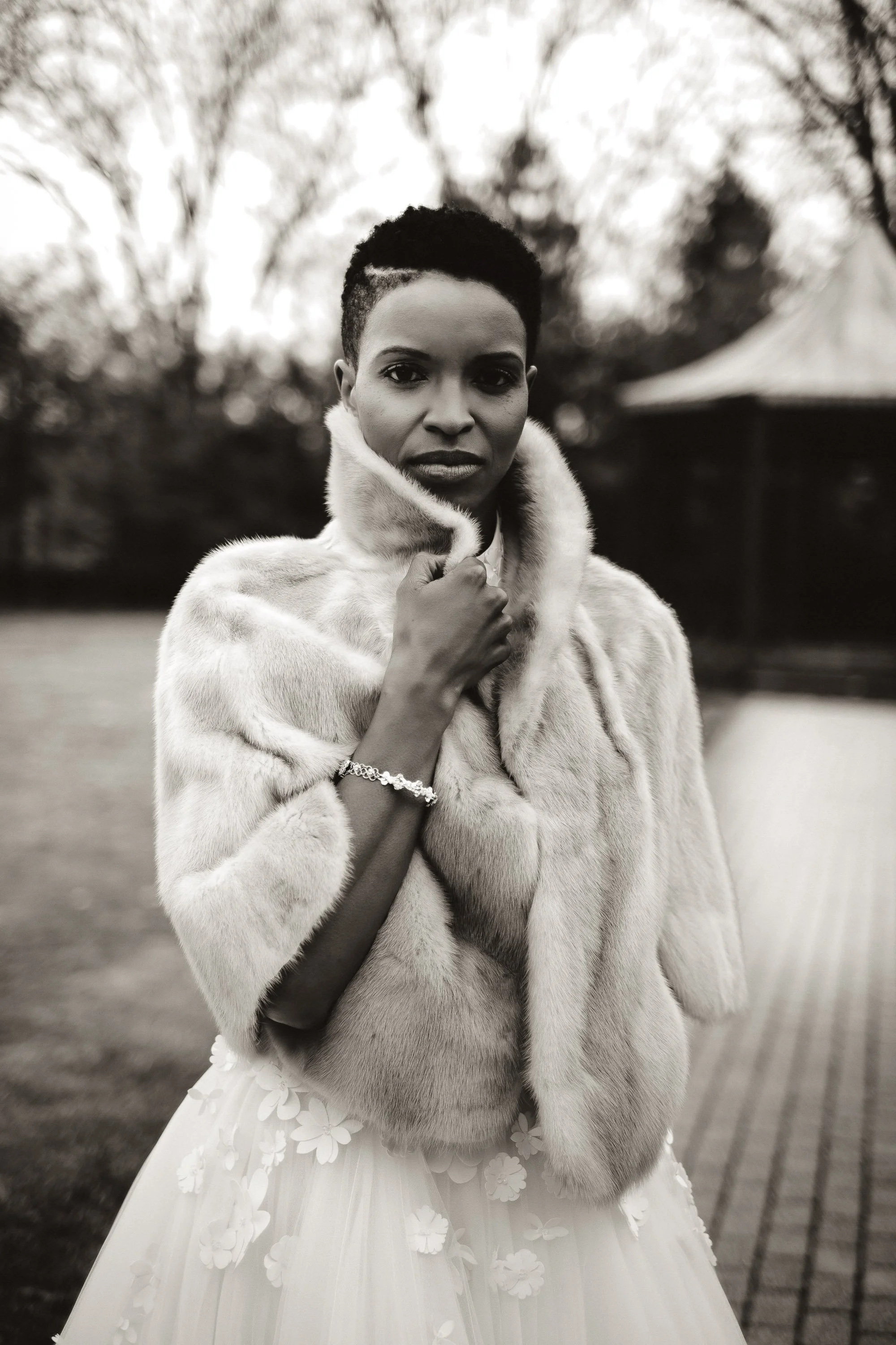 fur coat bride