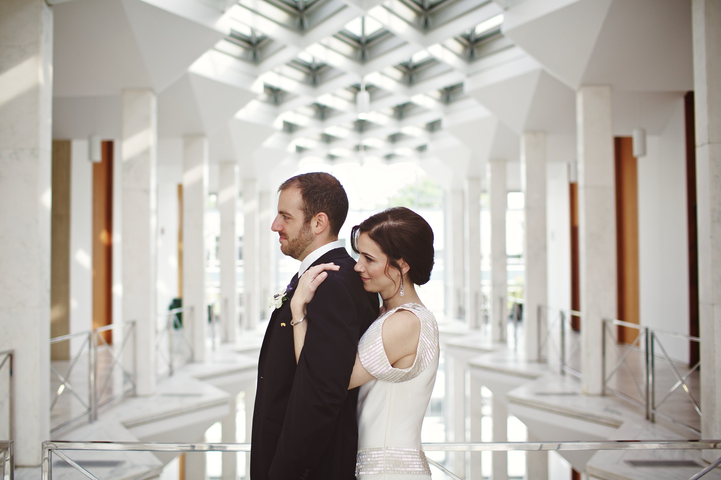 bride and groom mcgregor memorial conference center Wayne state campus Yamasaki