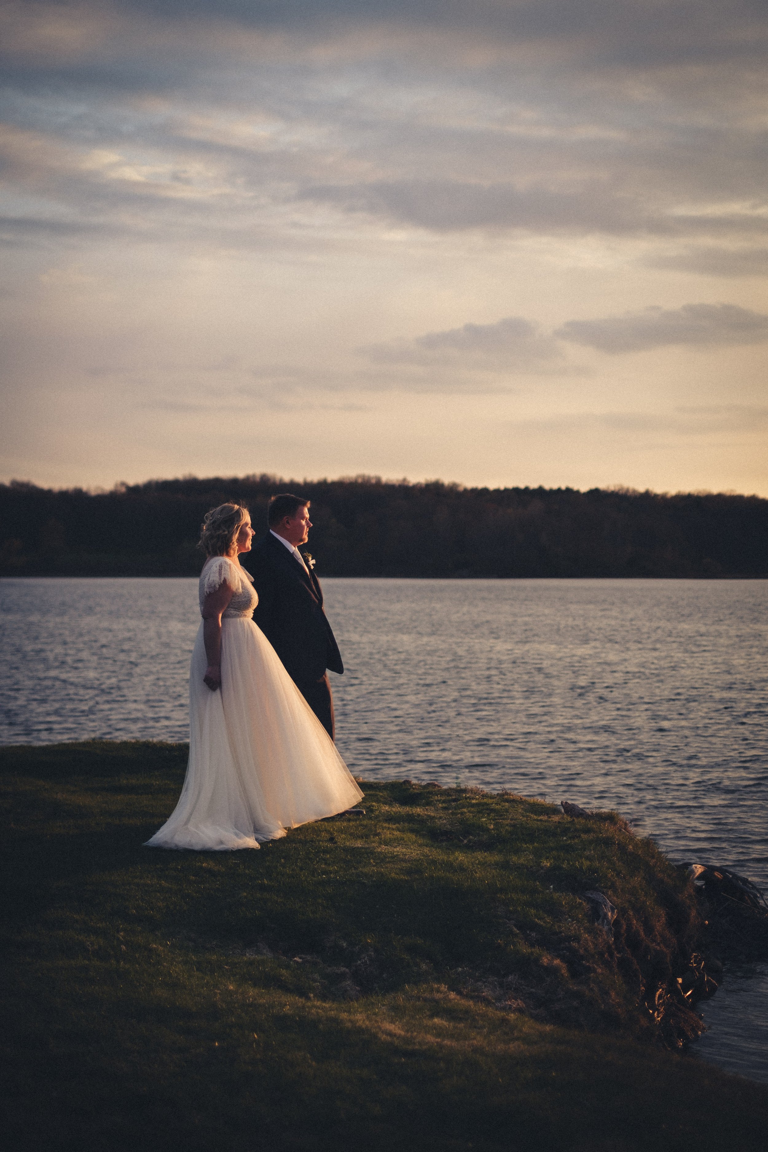 bride and groom at Michigan lake