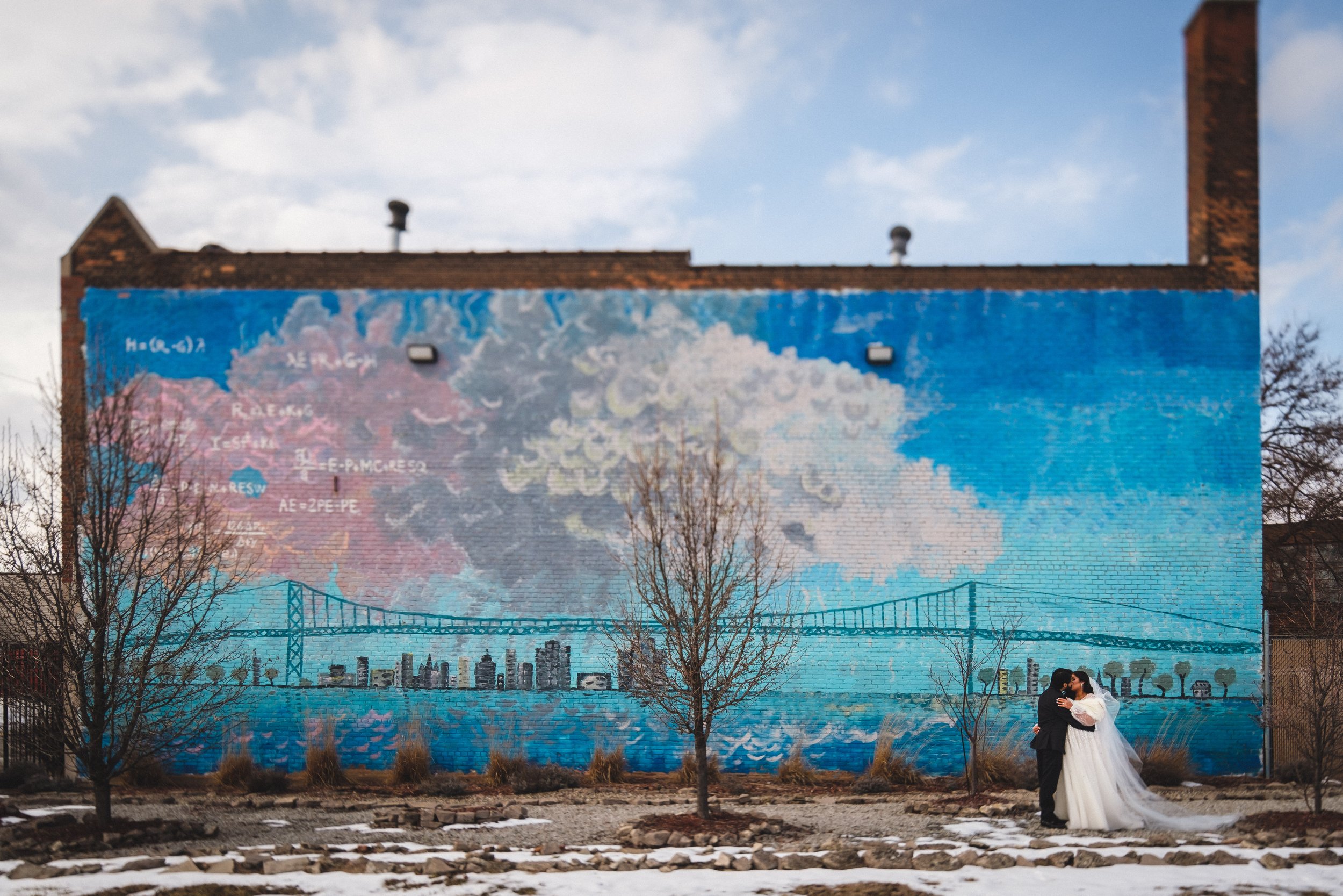 ambassador bridge painted mural winter wedding Detroit