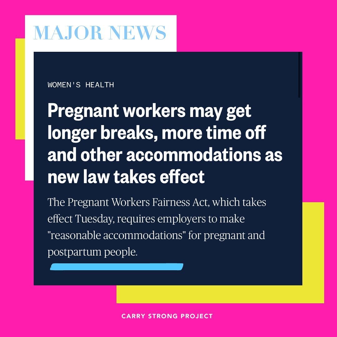 As shared by Fortune in the Broadsheet, 'For 10 years, advocates have fought for better protections for pregnant workers in the U.S. Today, their work comes to fruition; the Pregnant Workers Fairness Act is now in effect. 

With thanks and support fo