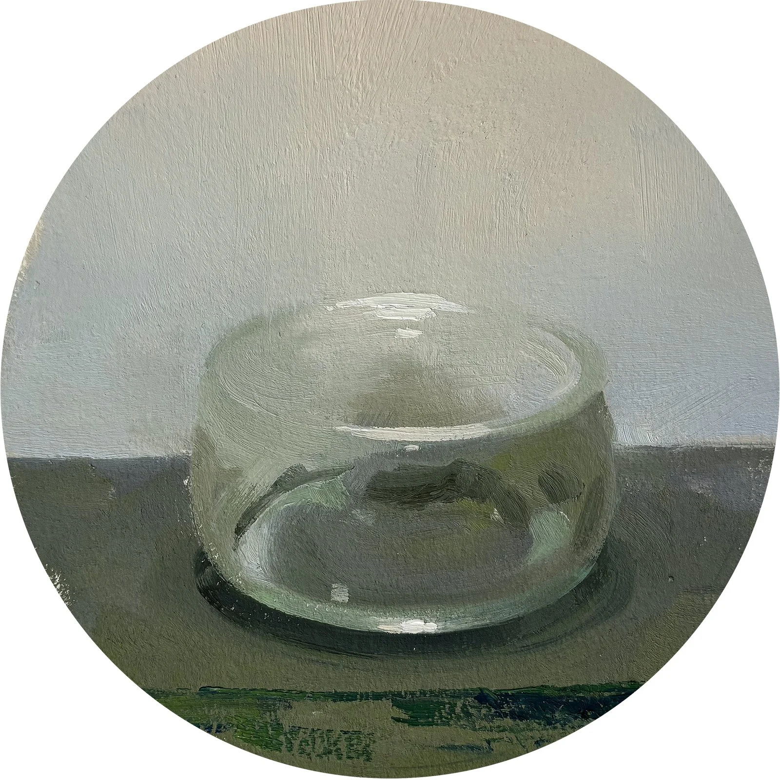 Green Light, oil on paper on panel, 6" tondo