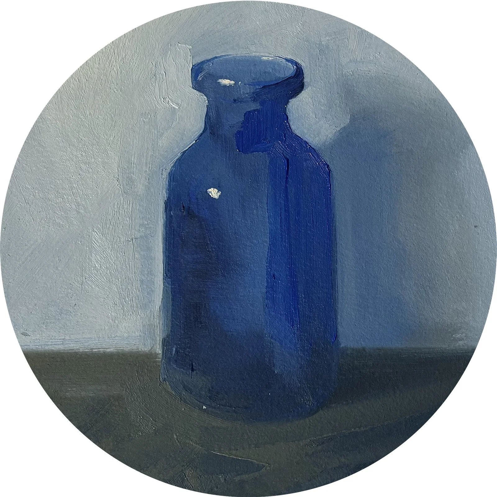 Message, oil on paper on panel, 6" tondo
