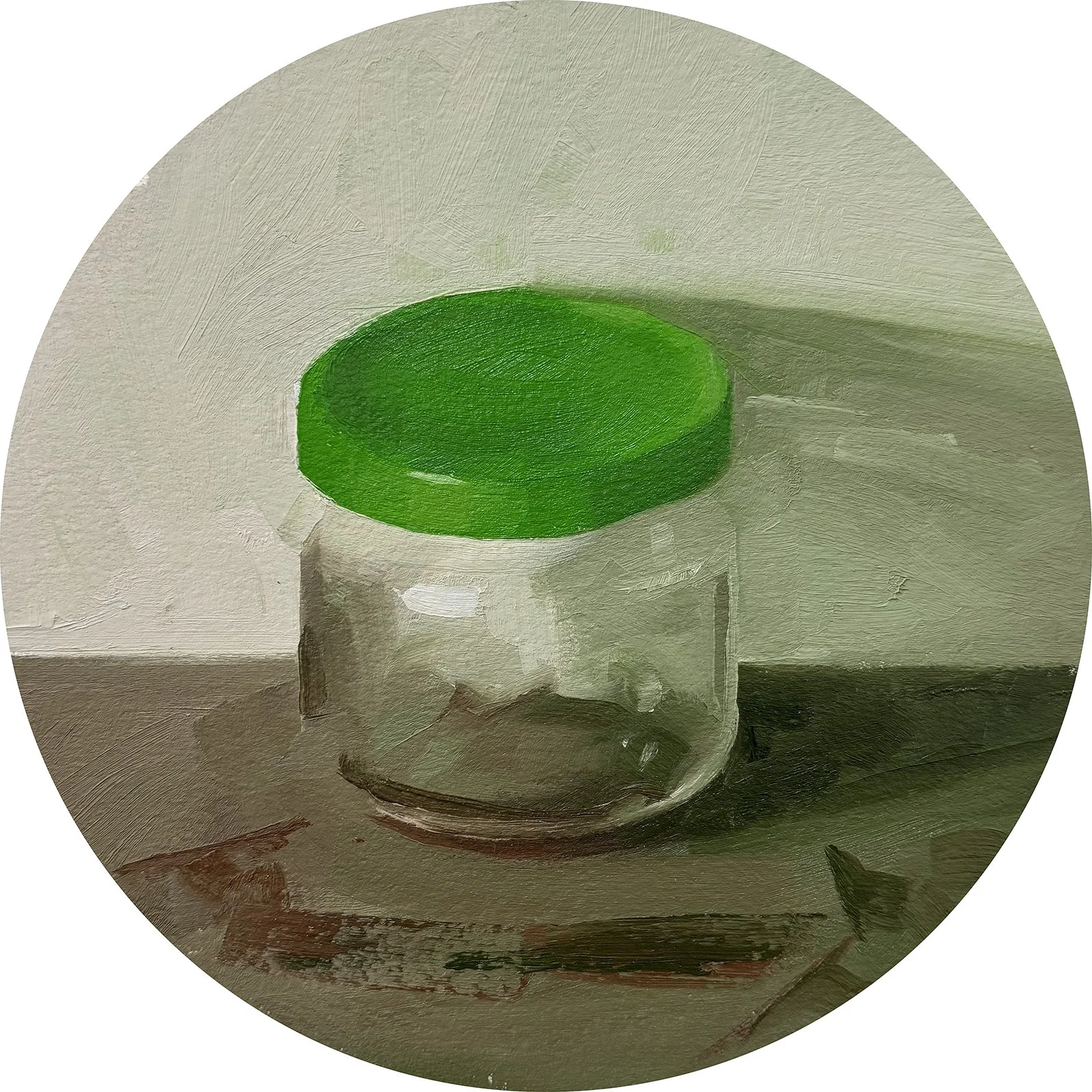 Hungry, oil on paper on panel, 6" tondo