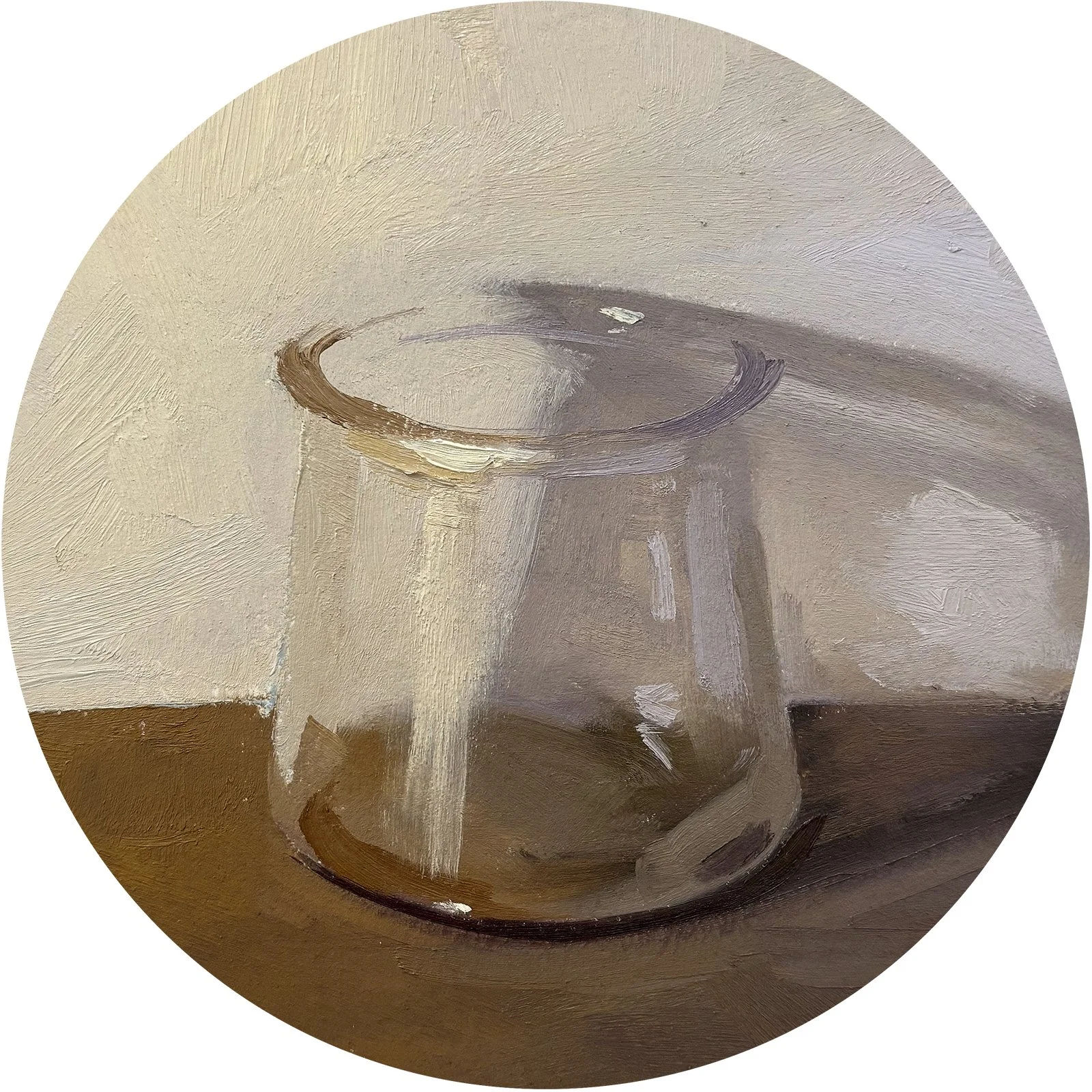 Needful, oil on paper on panel, 6" tondo