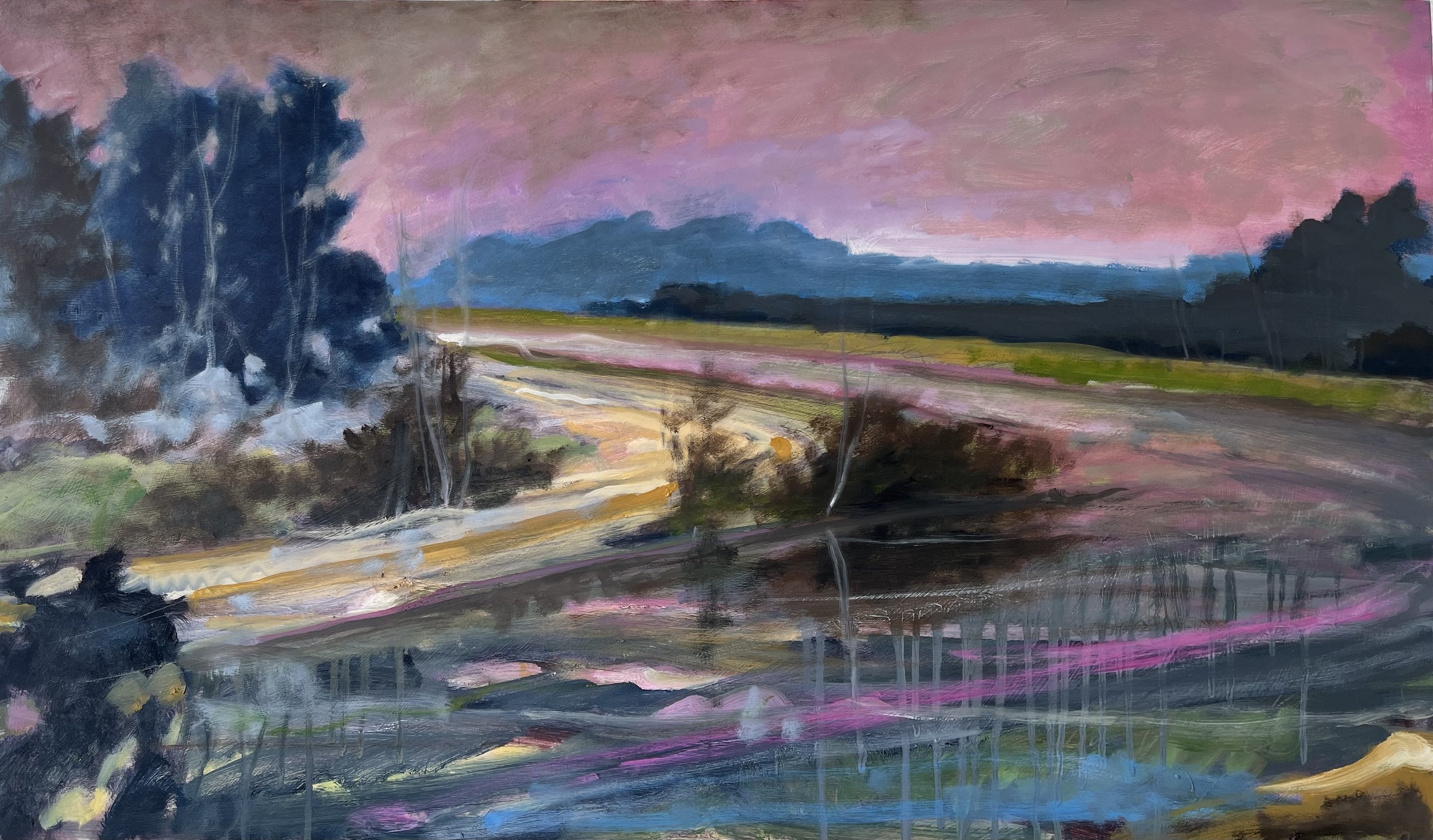 Hog Island, oil on panel, 18.5 x 32 inches
