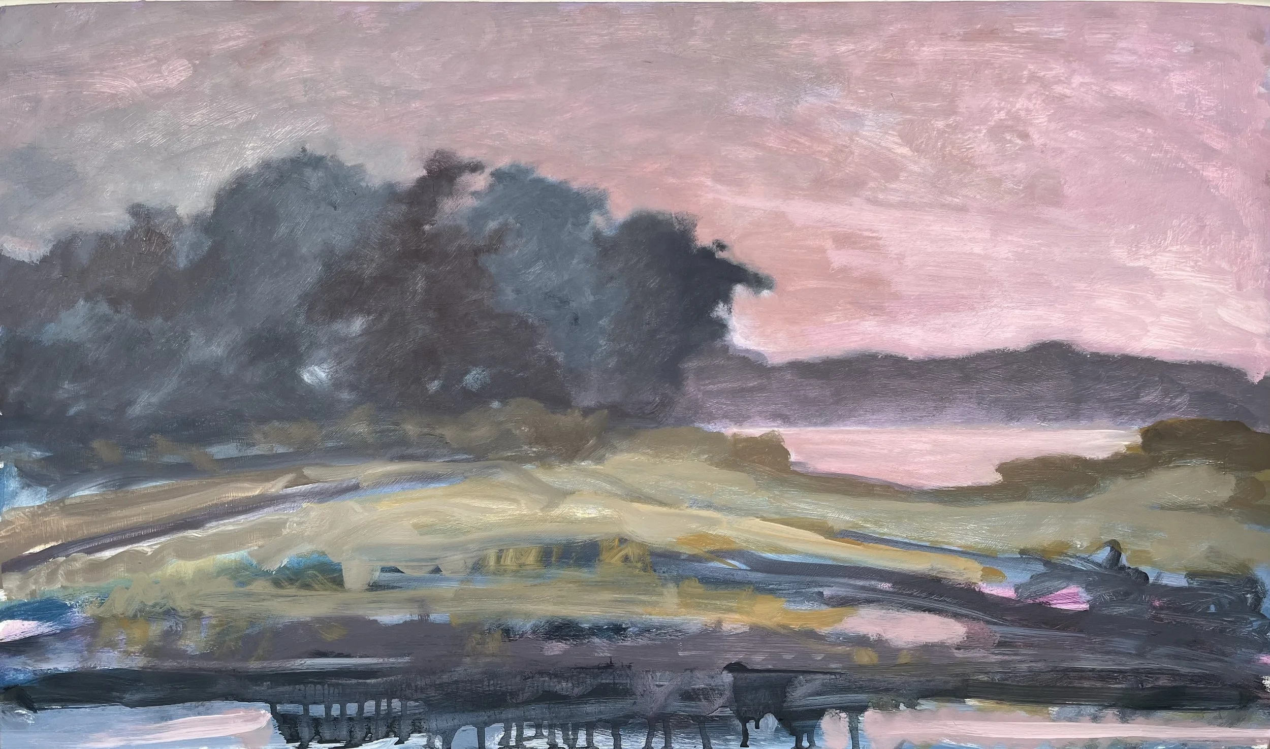 Hibbs Place/Cicada Heat, oil on panel, 18.5 x 32 inches
