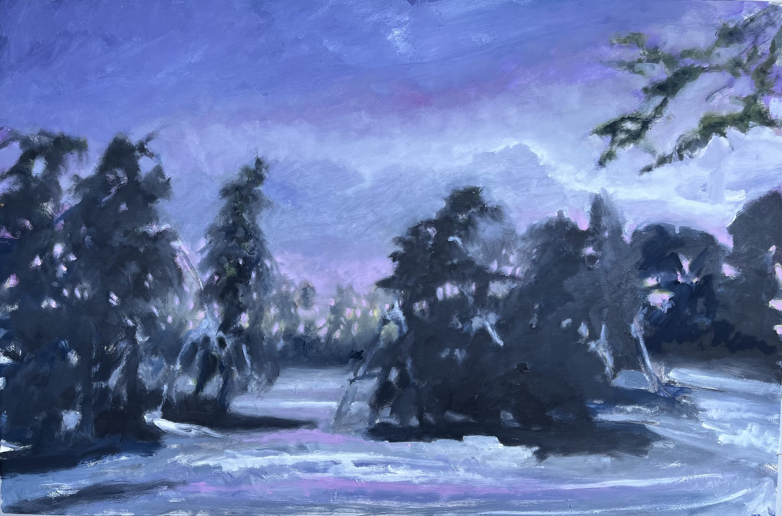 Obie Clarke Place/Ice Storm, oil on panel, 24 x 36 inches