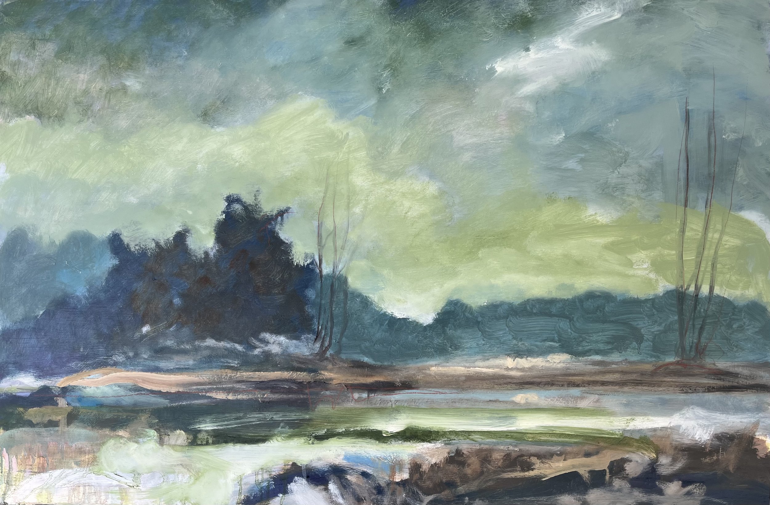 Snake Creek/Winter, oil on panel, 24 x 36 inches