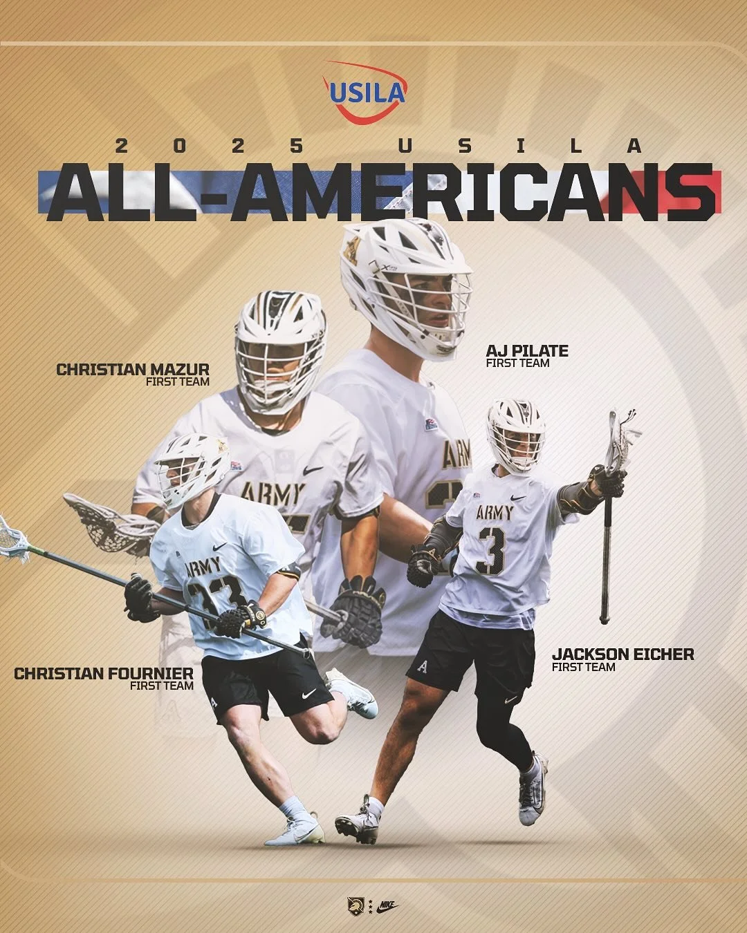 𝐔𝐒𝐈𝐋𝐀 𝐀𝐥𝐥-𝐀𝐦𝐞𝐫𝐢𝐜𝐚𝐧𝐬 🇺🇸🫡

SEVEN of our guys earned USILA All-American honors with Jackson Eicher, Christian Fournier, Christian Mazur, and AJ Pilate earning first team honors!

#GoArmy | #FamilyToughnessTradition