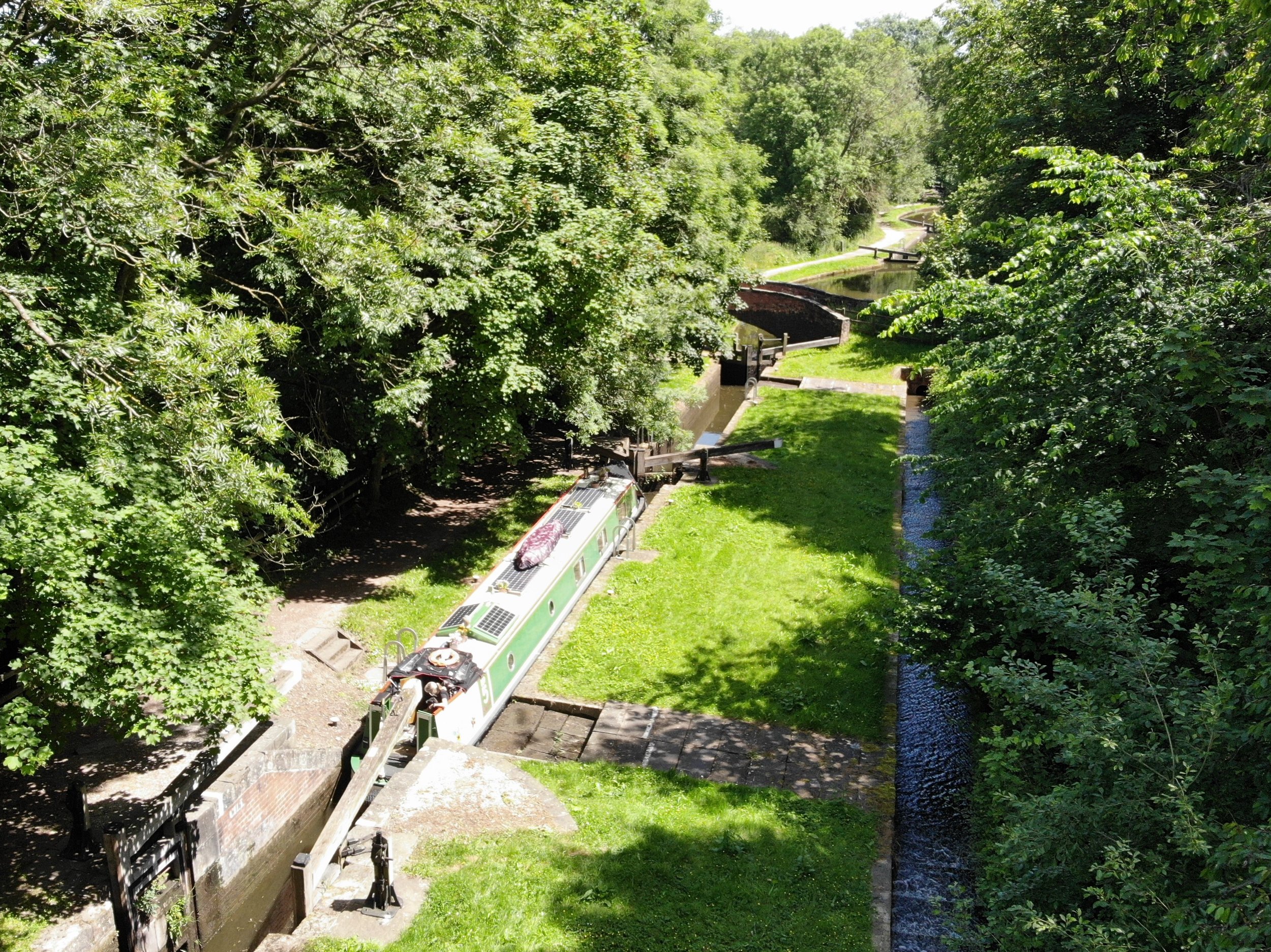  Aerial view of a staircase lock on the Chesterfield Canal 