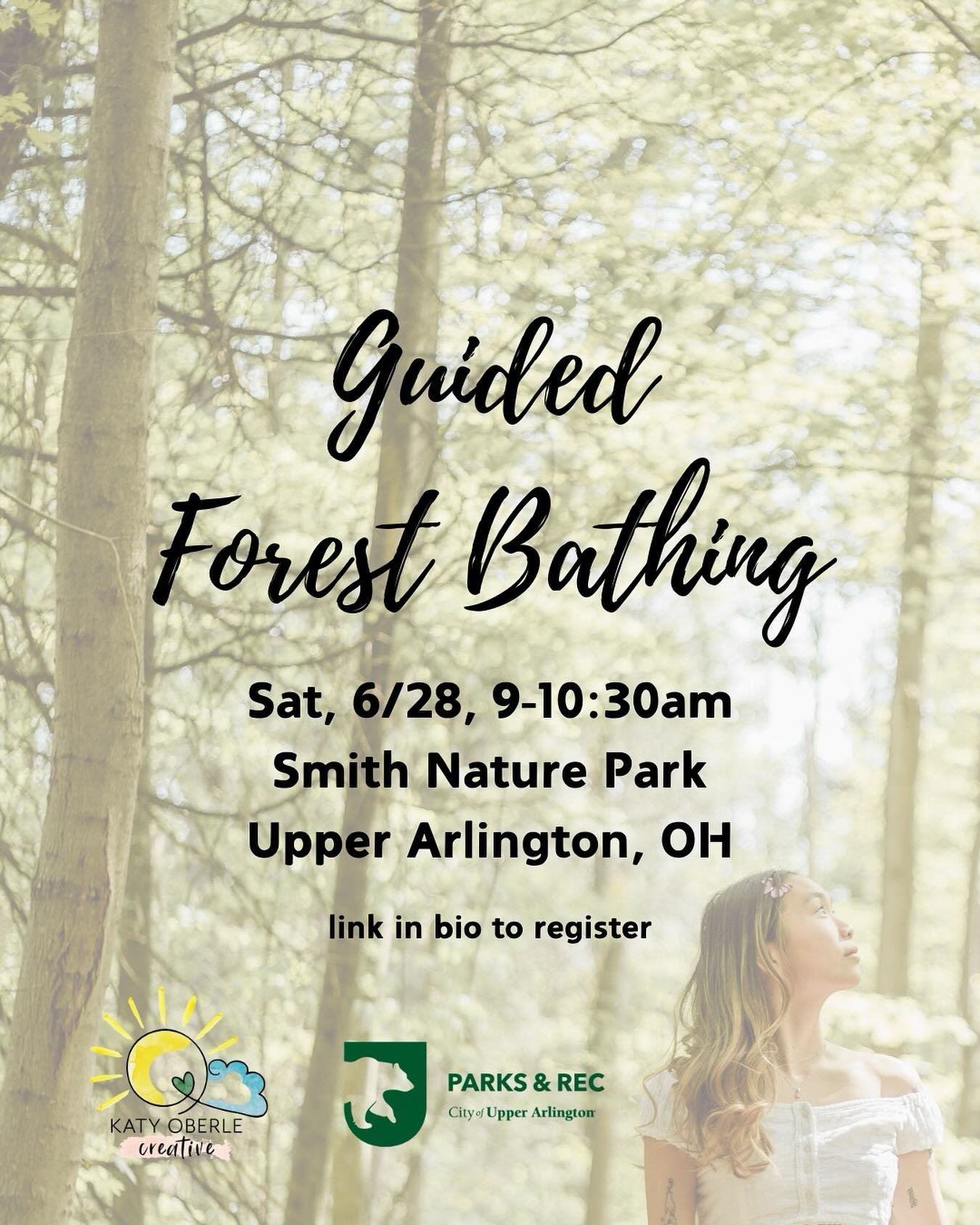 🌳Experience the evidence-based mind/body benefits of sensory-based mindful time in nature (forest bathing). Join me for a guided group experience at Smith Nature Park in UA on Sat. 6/28, 9-10:30am.

🧘Then extend your mindfulness experience by atten