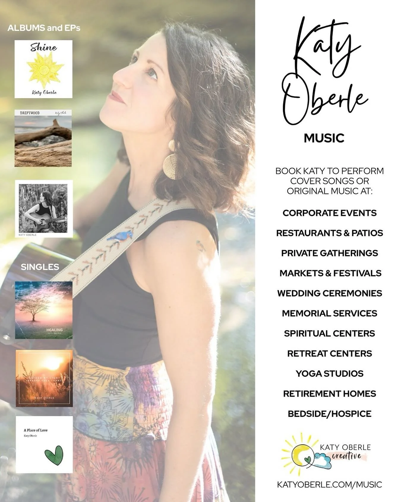 Music is one of my favorite creative tools for resilience and joy. 🎶
I offer mindful, heart-centered performances—featuring my original songs and/or cover music from the 1950s to today (over 3+ hrs!).
Ideal for:
✨ Corporate wellness gatherin