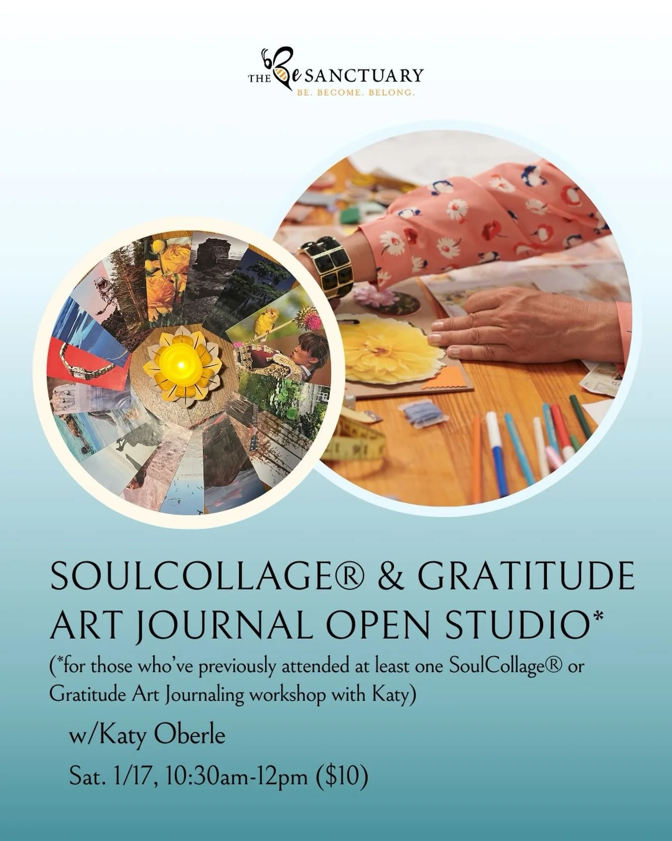 🌈✂️ Informal time to interact with and/or create SoulCollage&reg; cards and/or Gratitude Art Journal pages in the company of kindred spirits!

➡️ NOTE: This is ONLY for those who have already attended at least one SoulCollage&reg; or Gratitude Art J