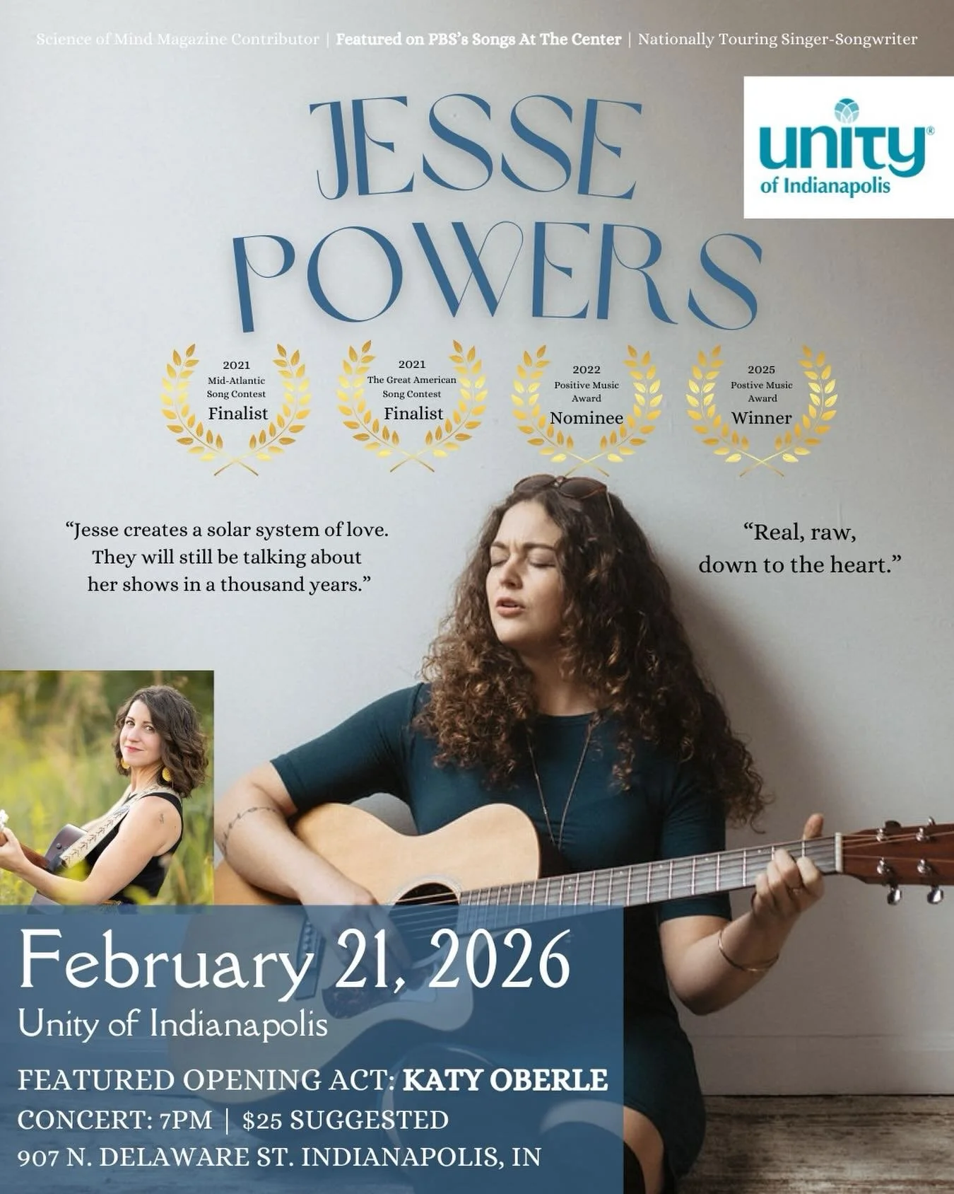 🎶I&rsquo;m honored and excited to open for @jessepowersmusic for her &ldquo;Songs and Stories from the Spiritual Path&rdquo; concert on 2/21 @unityofindy ! If you haven&rsquo;t heard her music yet, start streaming, and check out her concert schedule