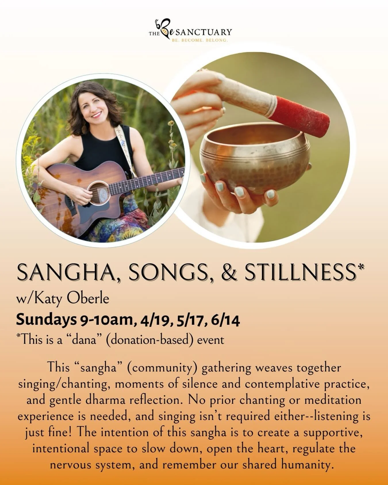 🎶🙏🐝 I&rsquo;m so excited about this new monthly Sunday morning gathering @thebesanctuary starting in April! Join me for an hour of community, mindful singing/listening, guided meditation, and a dharma-based reflection and sharing time. No prior ex
