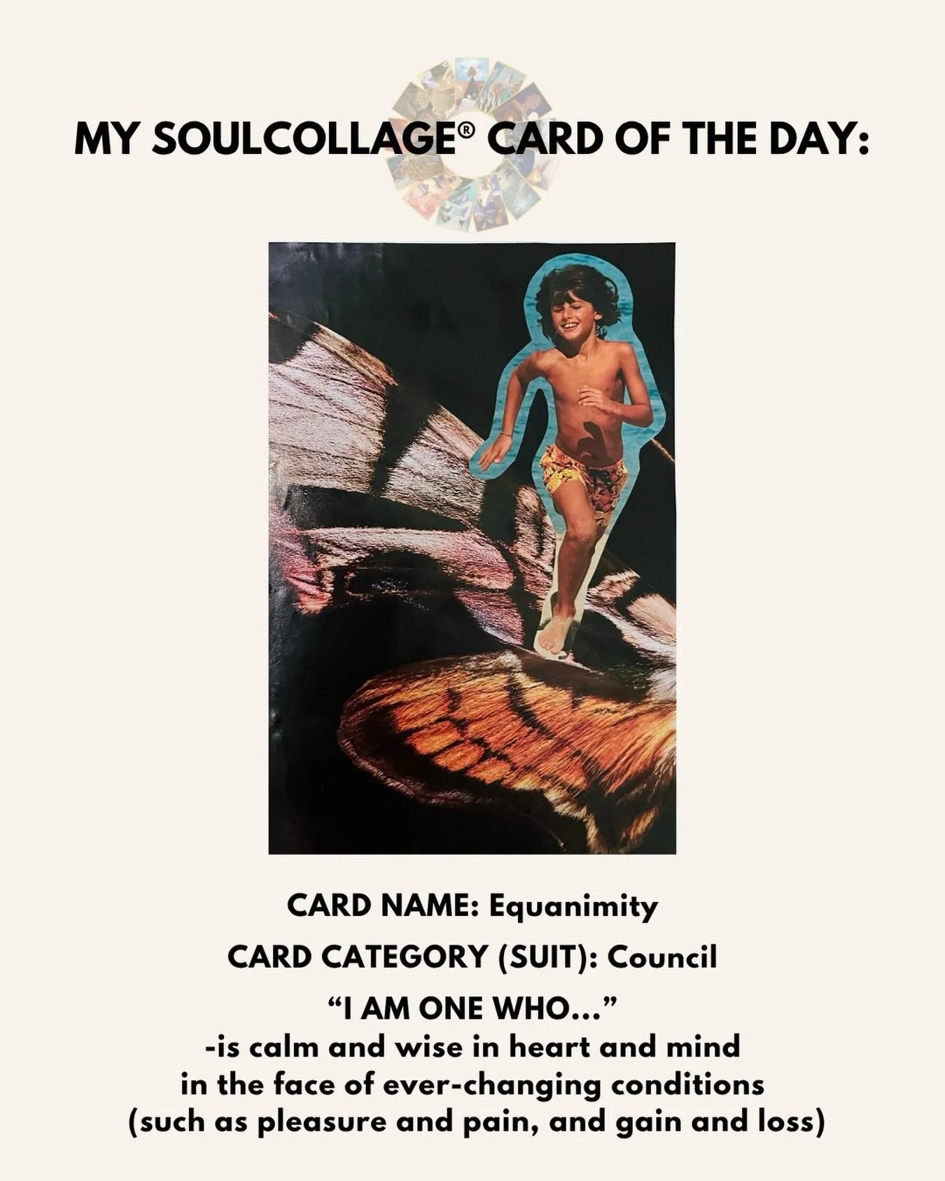 ✨Periodically I&rsquo;ll be sharing a SoulCollage&reg; card from my personal deck so you can learn more about the method and its benefits!*

&nbsp;&nbsp;&nbsp;&nbsp;➡️Today&rsquo;s card feature is my Equanimity card. Equanimity is the ability to stay