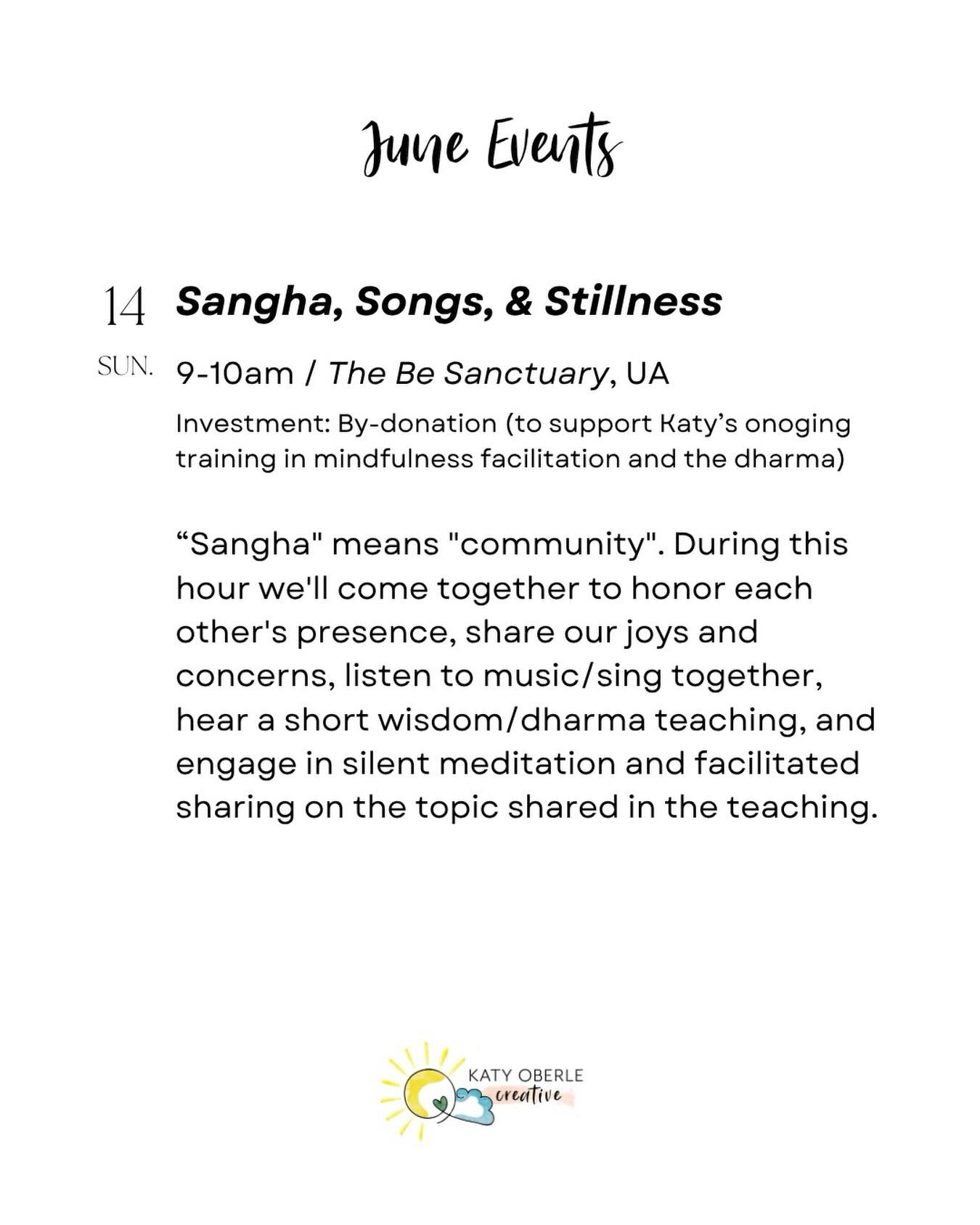 ✨Are you feeling overstimulated, stretched thin, disconnected, or simply craving community?

✨Join me for my monthly Sunday morning gathering, &ldquo;Sangha, Songs, &amp; Stillness&rdquo;, @thebesanctuary . 

✨&rdquo;Sangha&rdquo; is a Buddhist word 