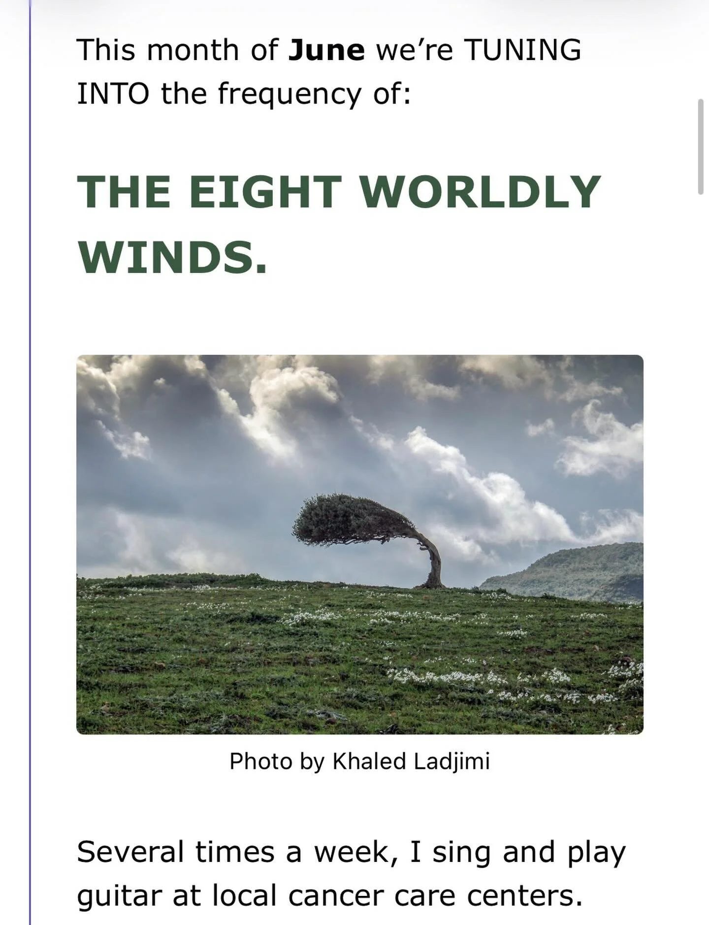 ✨An excerpt from the June edition of my monthly mindfulness e-newsletter &ldquo;AtTUNEment&rdquo;:

&ldquo;It&rsquo;s okay to care deeply about things. I care deeply for the patients I sing for. I want my music to reach them. I want to be of genuine 