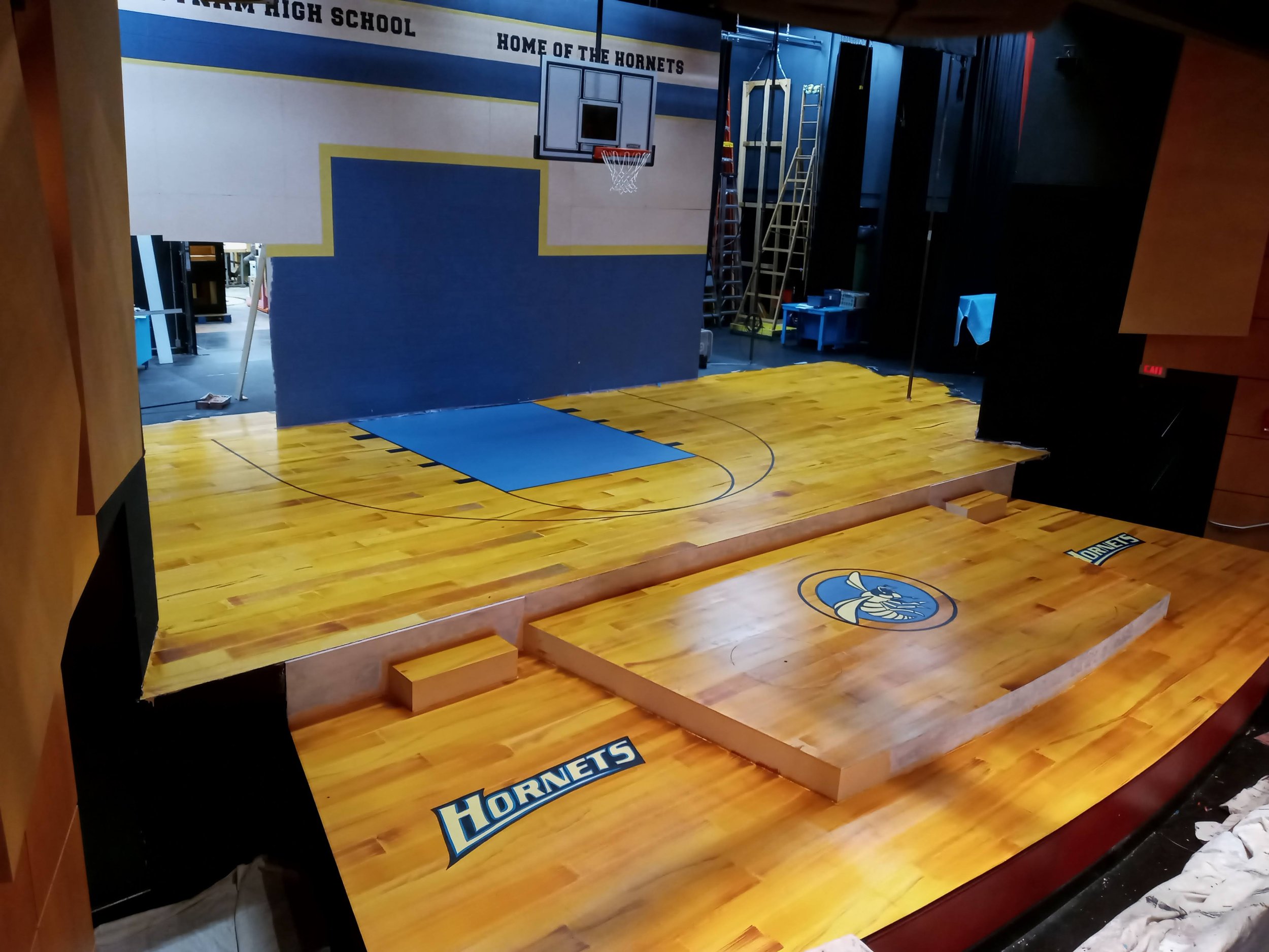 Floor painting in progress for Putnam County Spelling Bee, American University, 2021. Set design: Samina Vieth.
