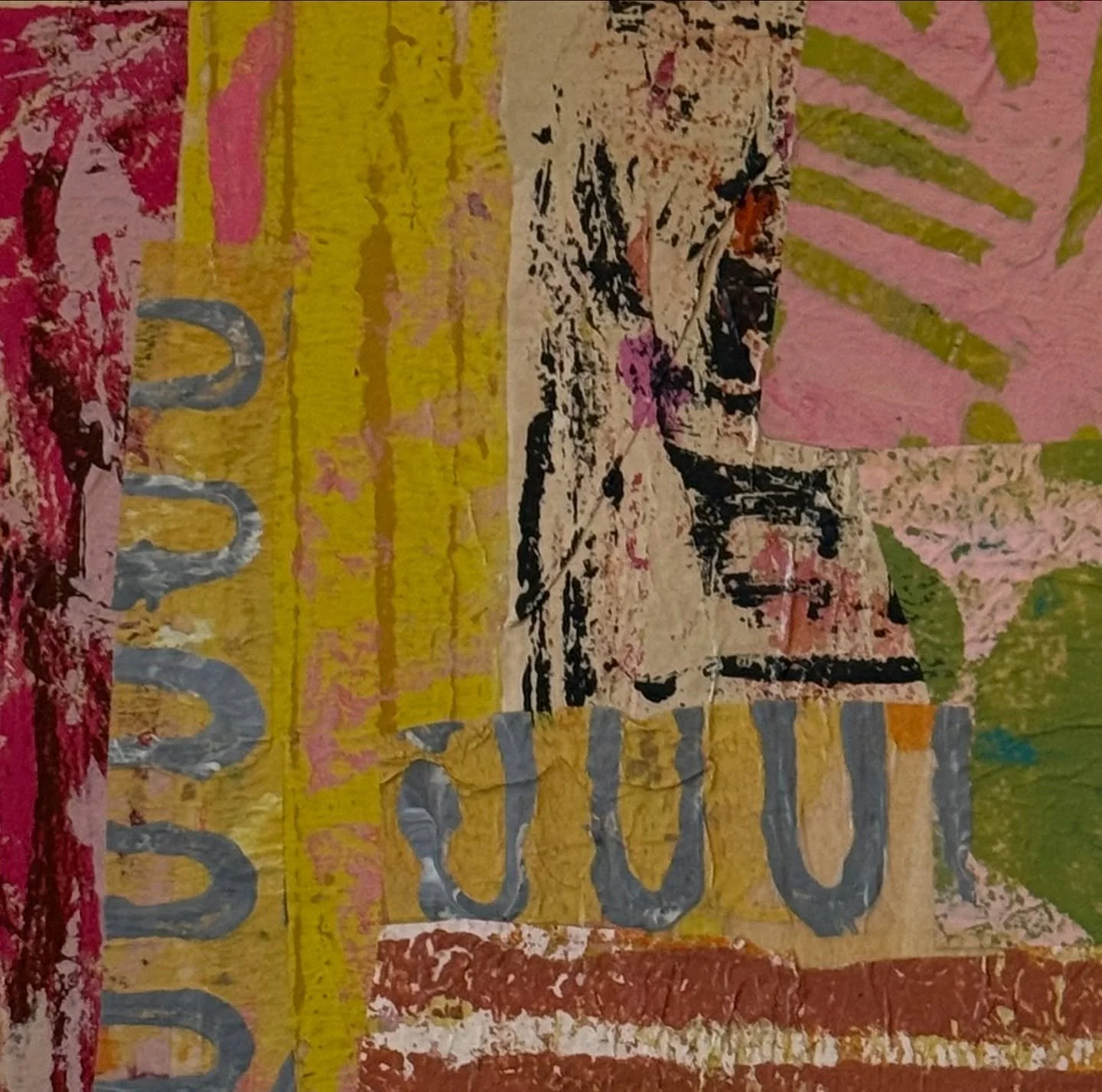 Mixed media collage on cradled wood panel~a series of minis 8&rdquo;x8&rdquo;
#01 
I have a pile of swath scraps from my larger paintings &amp; they&rsquo;ve been an inspiration to make minis..🧡

#mini  #minipaintings #tinyart #miniseries #smallpain