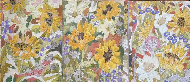 Sunflower Triptych | 14’ X 33” | Mixed Media on Canvas | SOLD