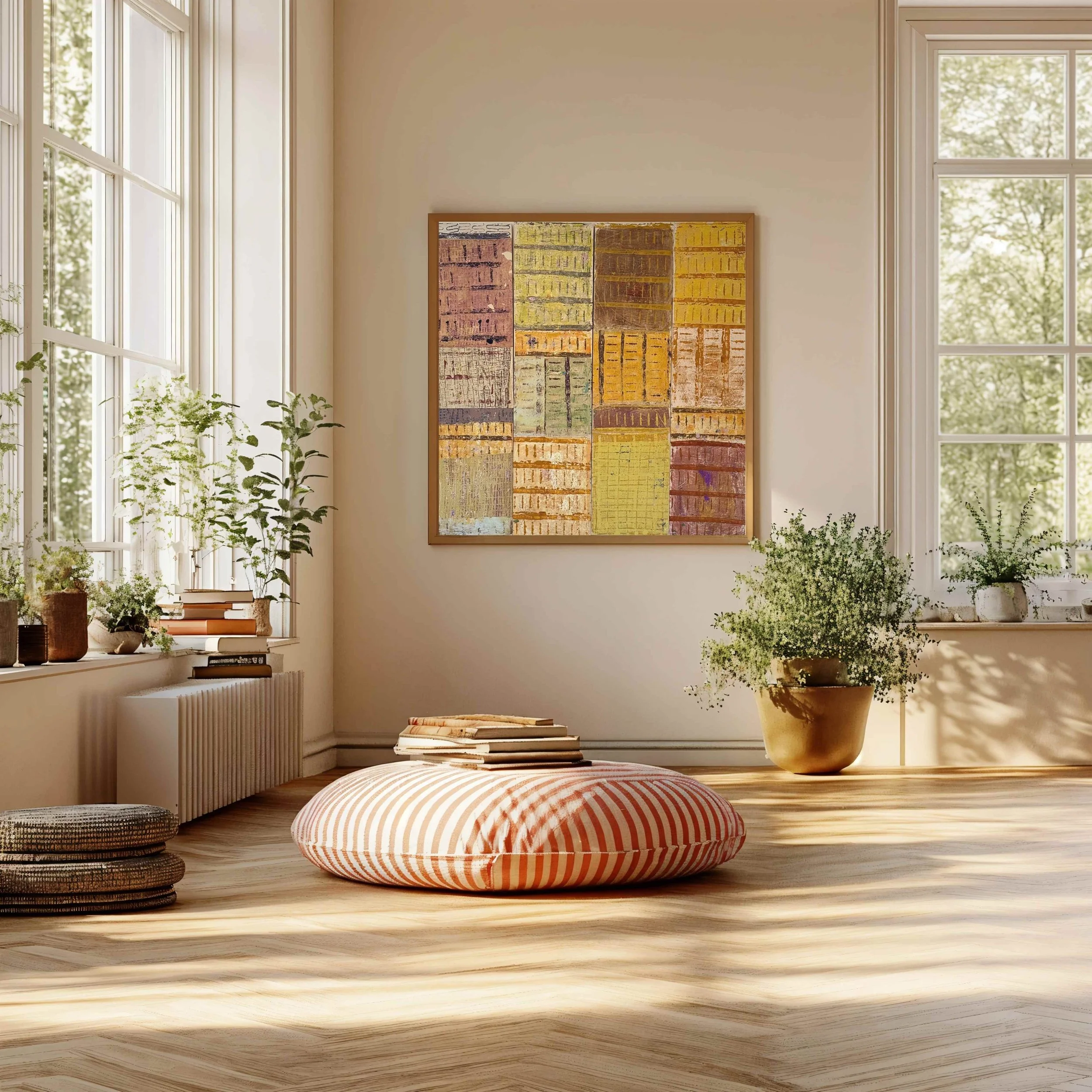 Haystacks | Mixed Media on Four Cradled Panels | 48"x48"