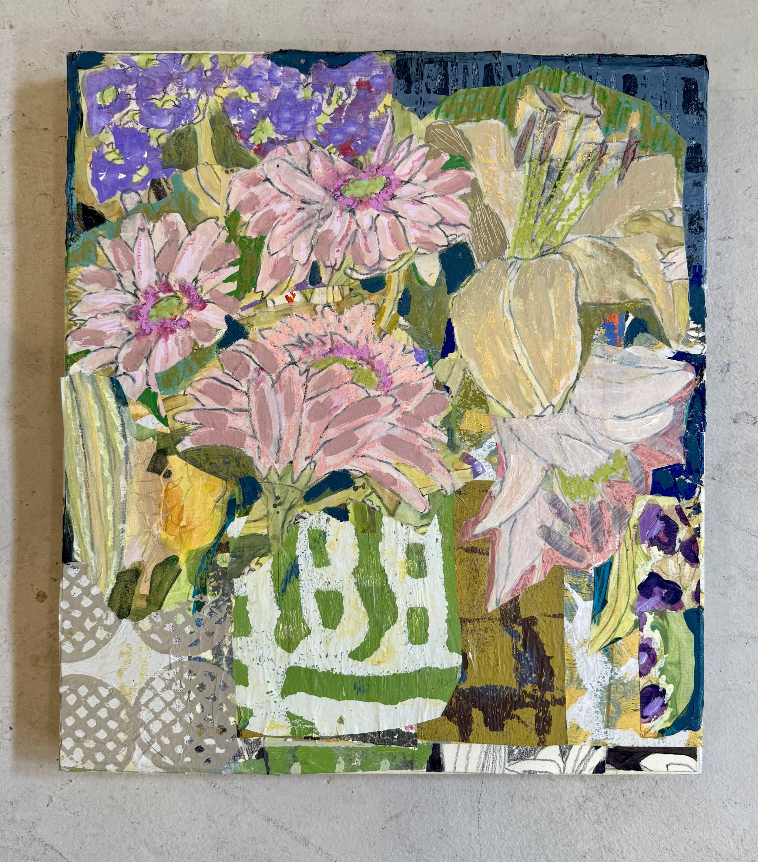 Flower Wings | 20"x18"x1.5" |  mixed media collage on cradled wood | Framed $850