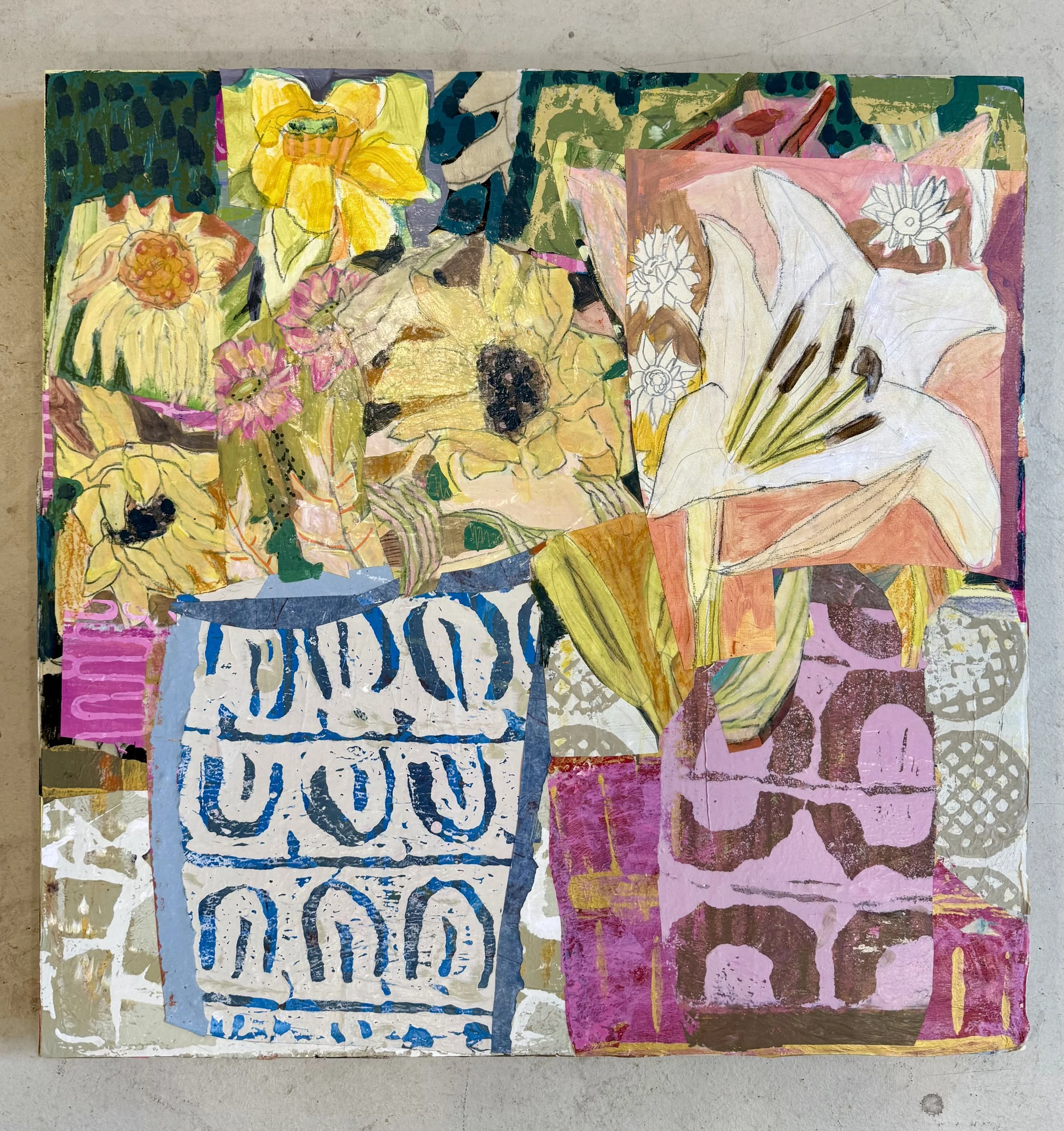The Shape of Spring |  24"x24"x1.5" | Mixed Media Collage on Cradled Wood | Framed $1,200