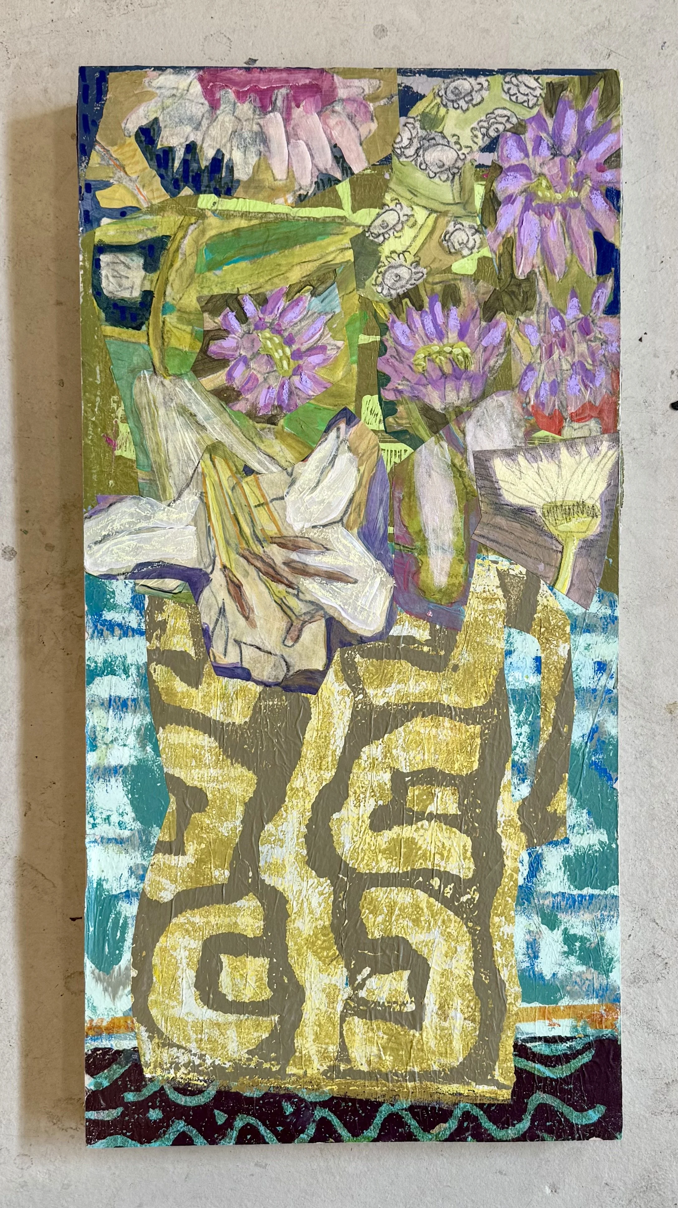 Garden of Dreams | 24"x12"x1.5" |  Mixed Media Collage on Cradled Wood | Framed $850