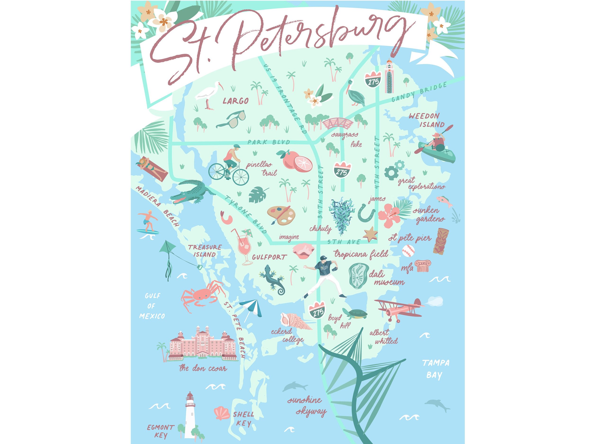 ST. PETERSBURG Florida Map Art Print — Renee Bollin Studio, image size:2500x1875