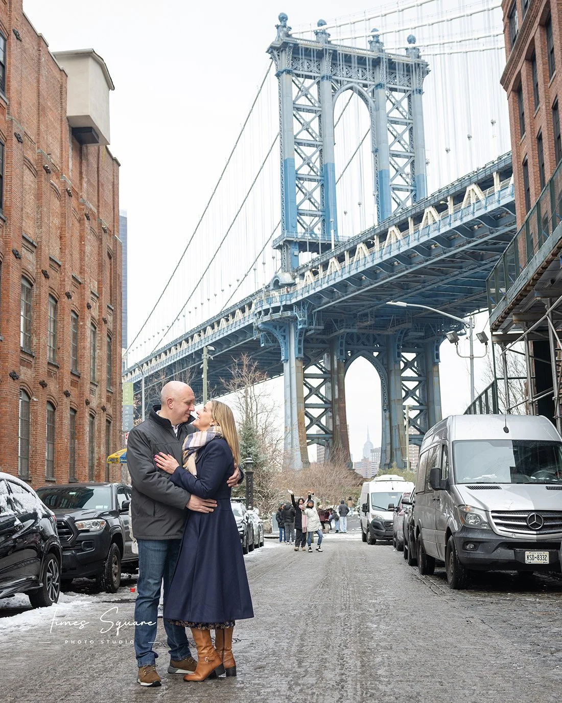 Famous Manhattan Bridge view in DUMBO Brooklyn framed by historic buildings