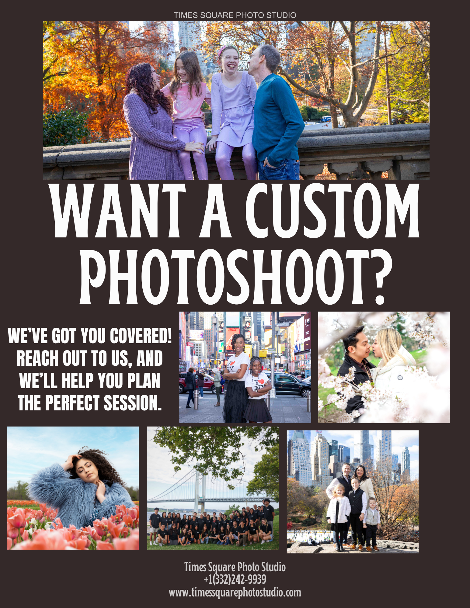 custom NYC photoshoot with Times Square Photo Studio. inquiry today