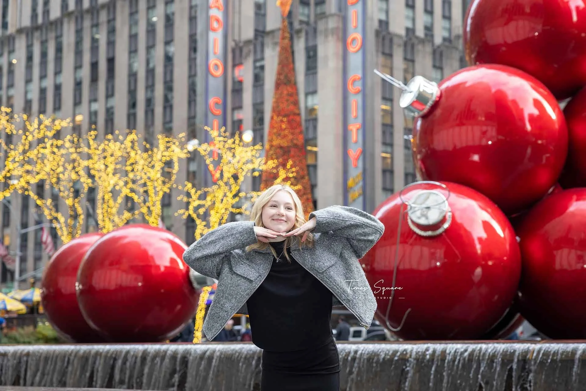 Capture your Christmas memories with a photoshoot at the most iconic holiday-decorated locations in New York City, including Rockefeller Center, Radio City, and other festive spots.