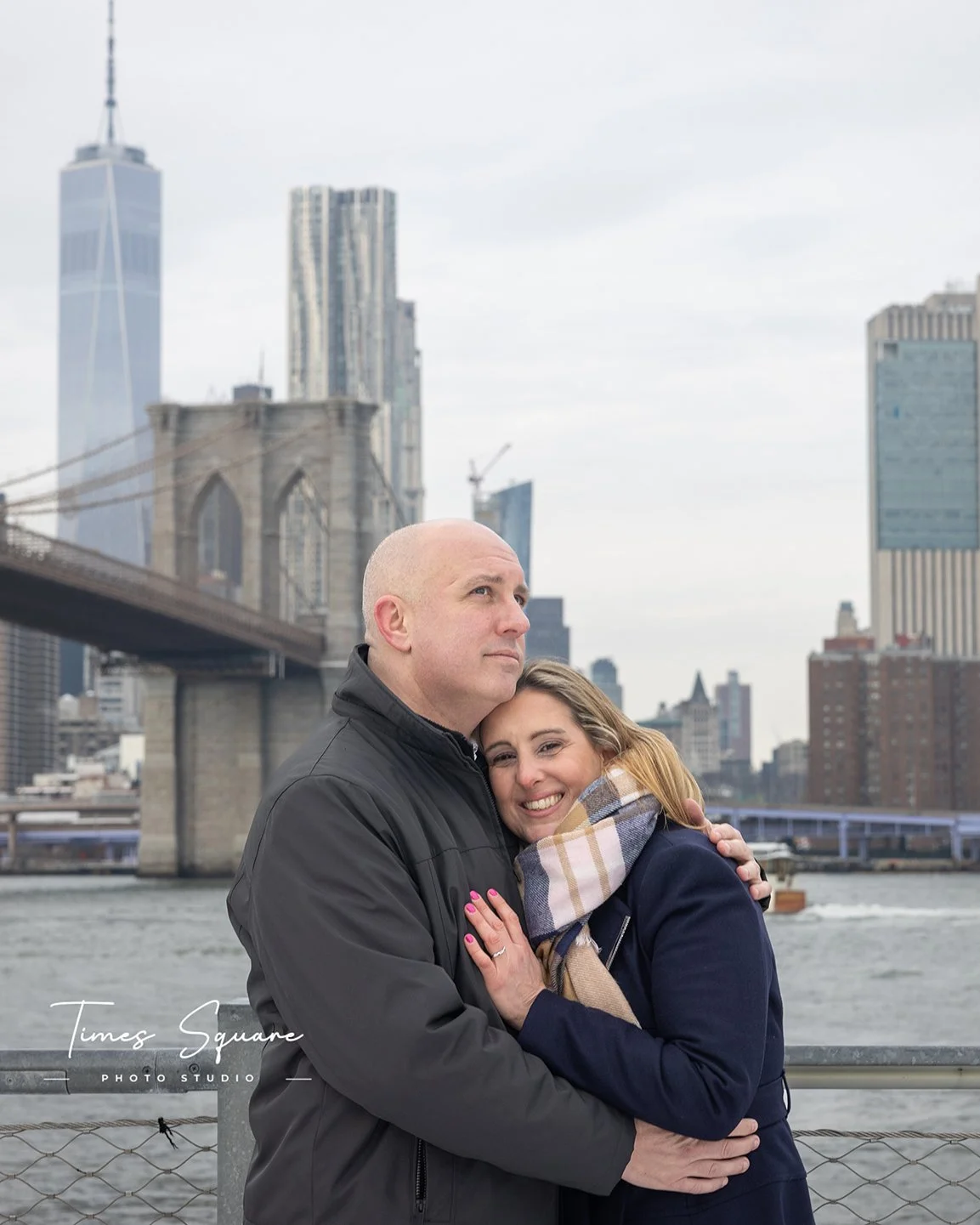 Professional photoshoot in DUMBO Brooklyn with Manhattan skyline in background