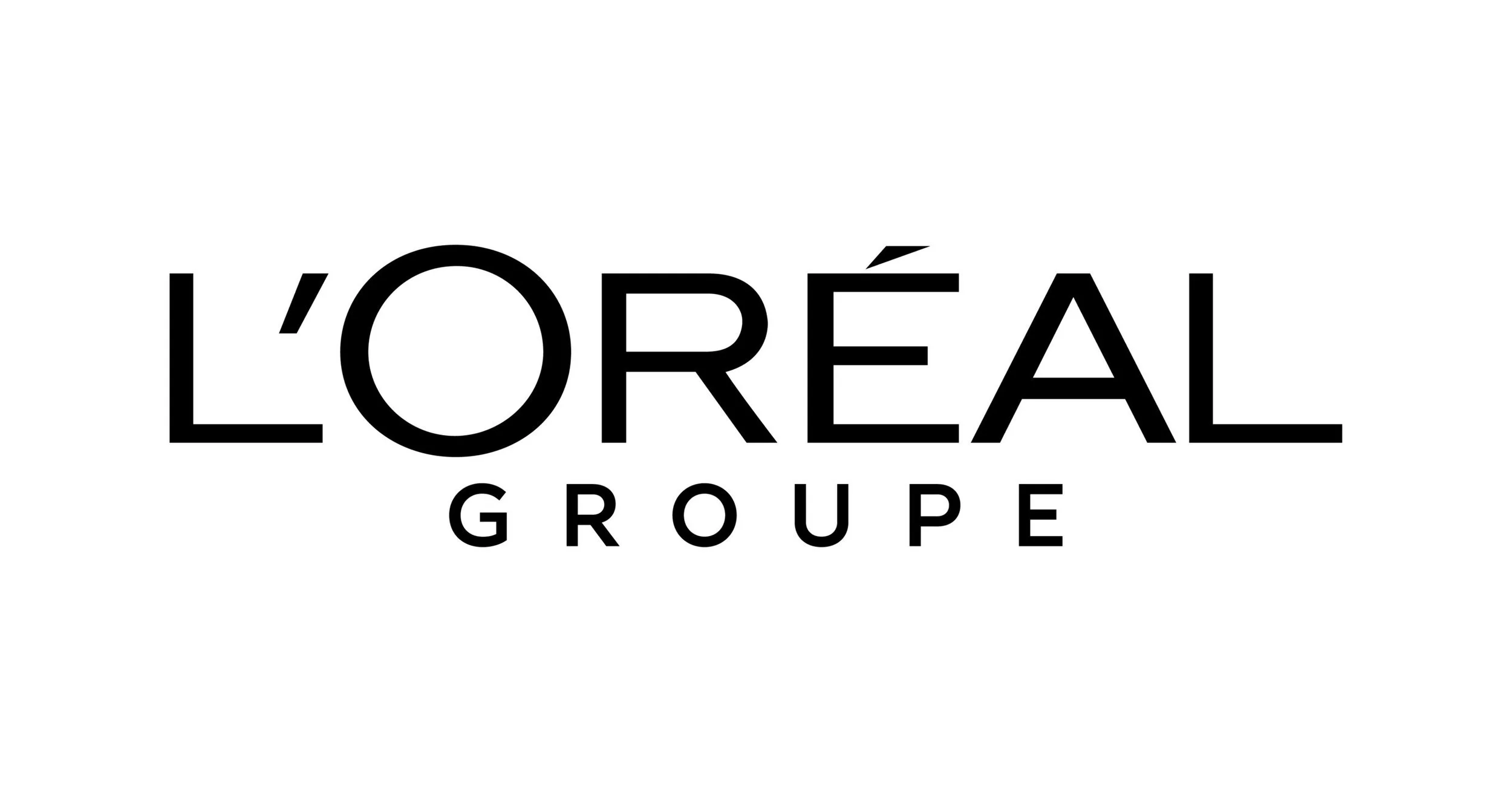Black and white logo of L'Oreal Group with the brand name in bold capital letters.