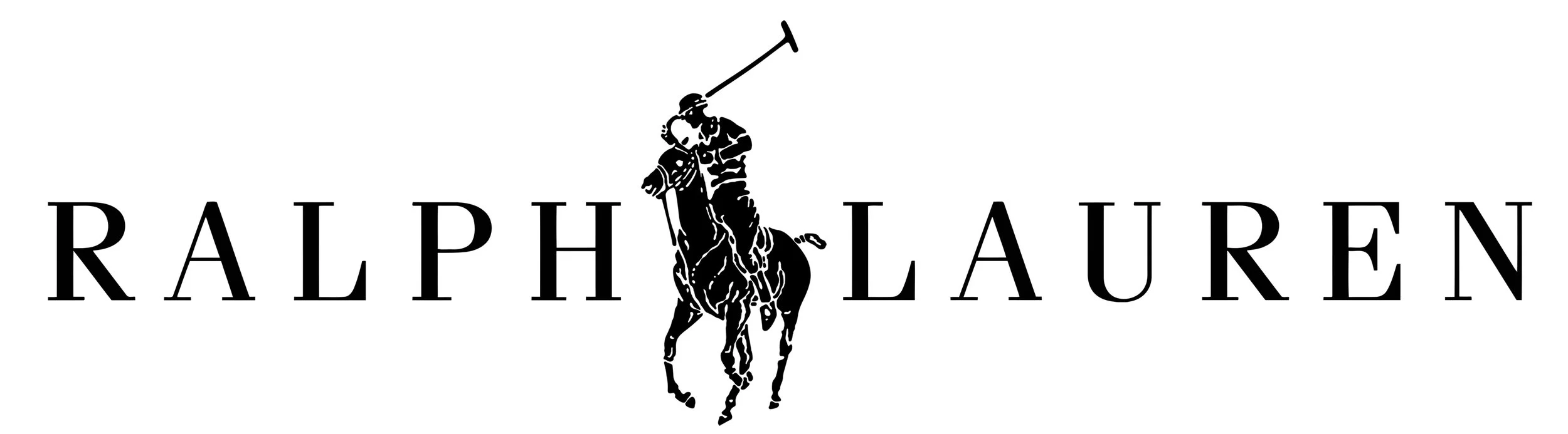 Black logo of Ralph Lauren with a silhouette of a polo player on horseback hitting a ball, and the text 'RALPH LAUREN' in large capital letters.