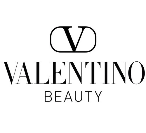 Valentino Beauty logo with a stylized "V" above the words "VALENTINO BEAUTY" in black text on a white background.