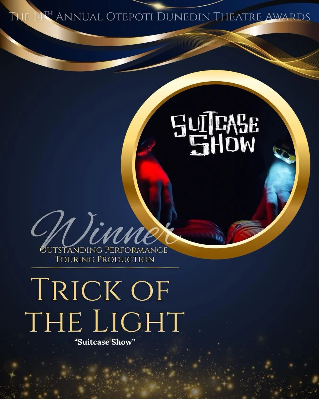 We won a thing!

Stoked to receive outstanding touring production at the Dunedin Theatre Awards last night for Suitcase Show. Many thanks to the judges, audiences who came to the show, everyone who made it with us, and to @artsfestdunedin, Allan Hall