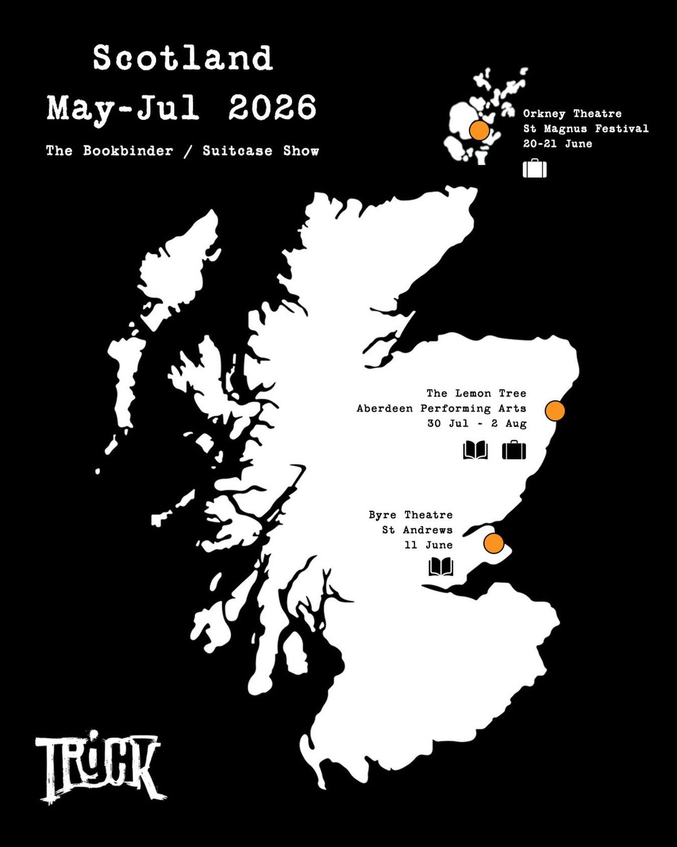 We&rsquo;re setting off for Scotland! Thrilled to return to some familiar haunts, and to take in a new one. We&rsquo;re in St Andrews first with The Bookbinder at @byretheatre for one night only on June 11. Then we&rsquo;re back up in Orkney for @stm
