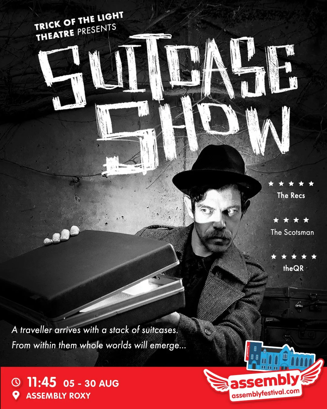 Cat's out of the suitcase &ndash; we're heading to @edfringe this August. Cannot wait to be back for the month, and to be bringing Suitcase Show to @assemblyroxy, where we did Bookbinder, Beards! and The Road That Wasn't There. Crack into your day wi