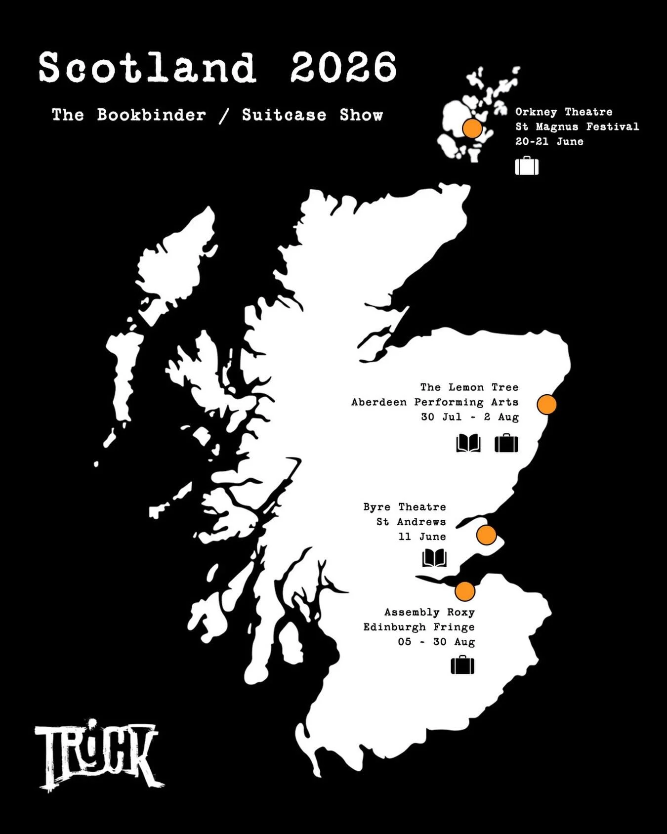 The whole shebang! With our @edfringe season on sale, delighted to reveal our full run of dates in Scotland this summer. 

Thrilled to return to some familiar haunts, and to take in a new one. We&rsquo;re in St Andrews first with The Bookbinder at @b