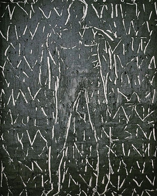 Figure& Symbols. Ash / moulding paste on canvas 30 x 40cm