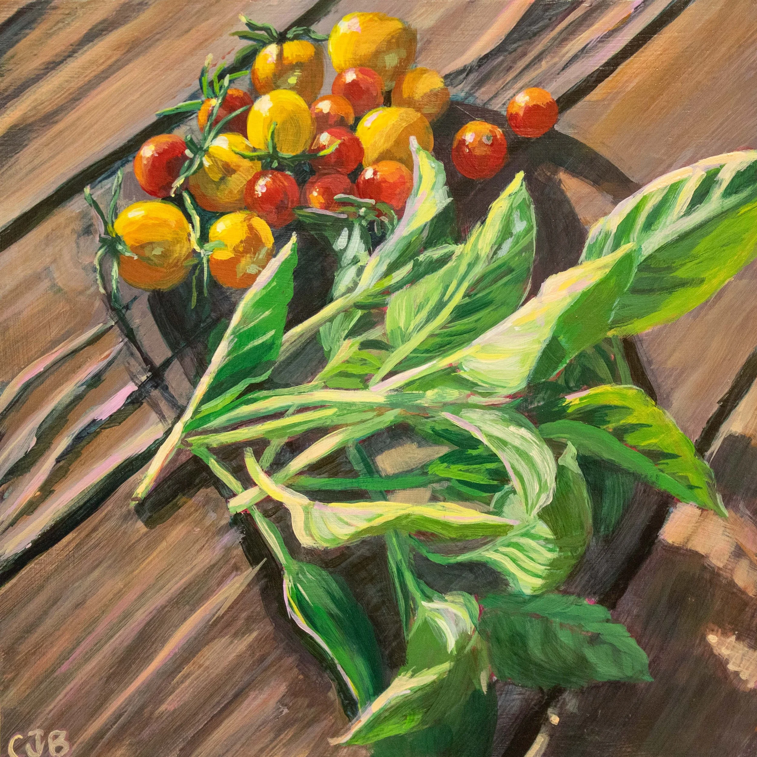 Tomato Basil - 6" x 6" acrylic painting on cradled wood panel  - Available