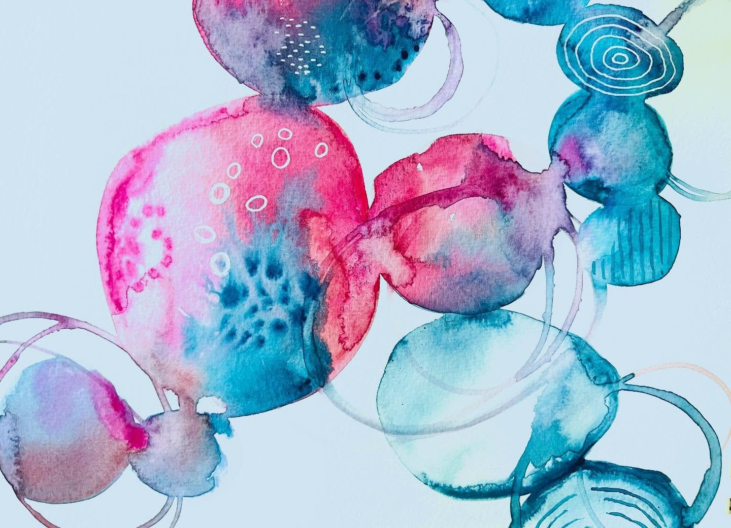 Today&rsquo;s Meditation 😊
I love creating with watercolor- watching the colors flow helps me to breath a little deeper, slow down my mind &amp; calm my body
The doodles are also fun &amp; realizing way altogether Thai is my go to creative practice 