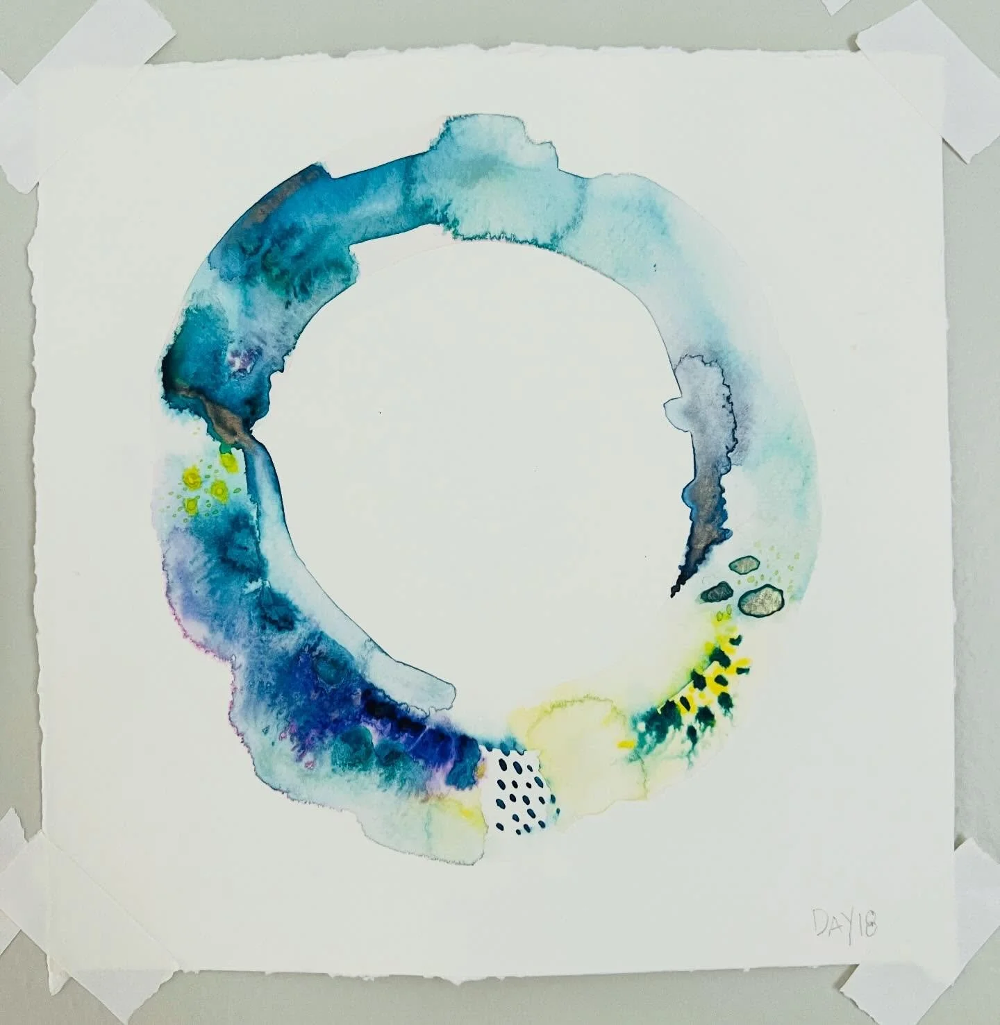 Day 18/100
Reflect &amp; Rise 
Love the textures in this one! 

Had intended on sharing process video on all of these on YouTube but Im a bit behind on posting them.

#art #watercolor #intuitiveart #artasmeditation #creativeplay