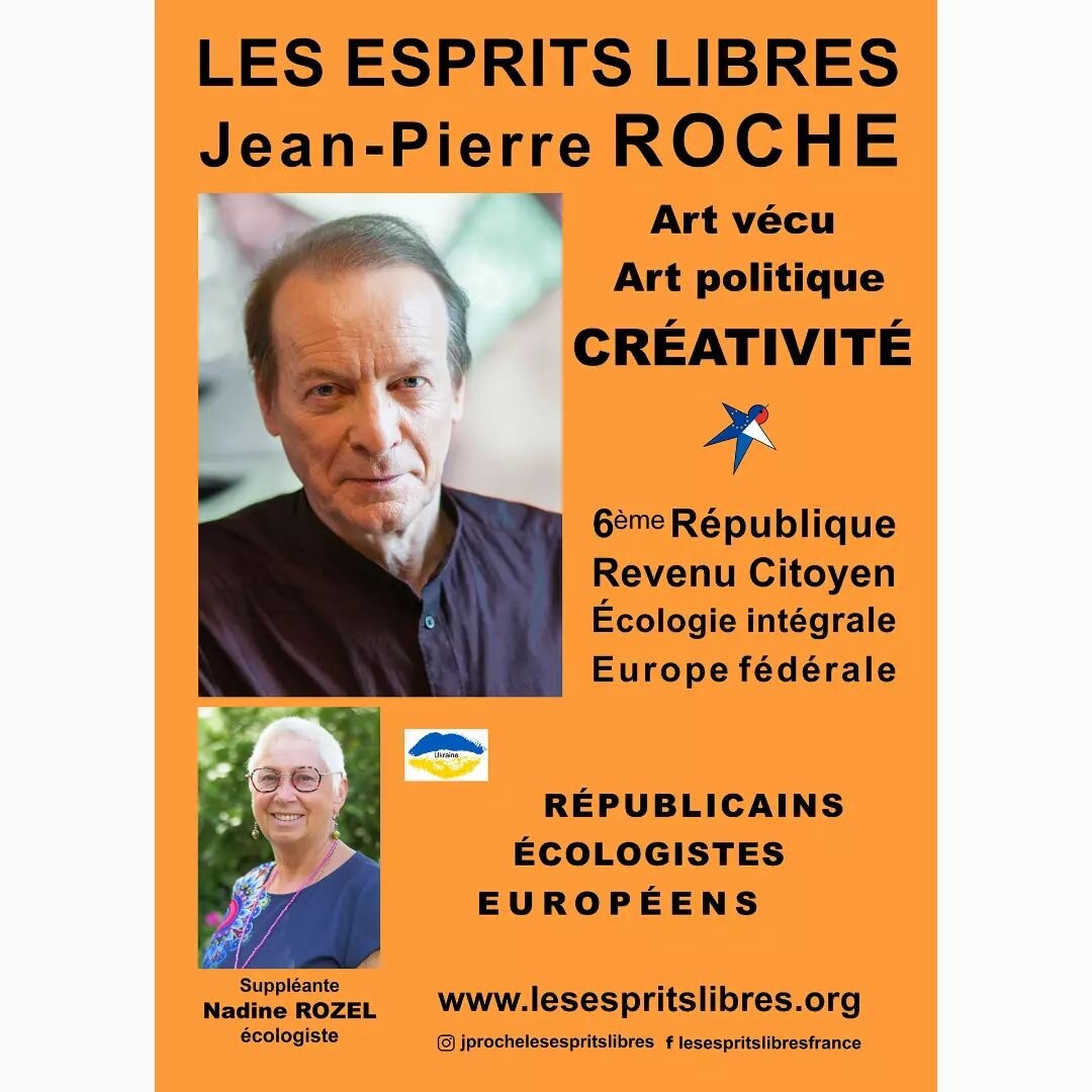 Jean-Pierre ROCHE candidat Les Esprits Libres, 1&egrave;re circonscription de Gironde. 12-19 Juin 2022
Suppl&eacute;ante Nadine NOZEL, &eacute;cologiste
http://lesespritslibres.org/
#politique #politiquefrancaise #revenuuniversel #ecologie #6republiq