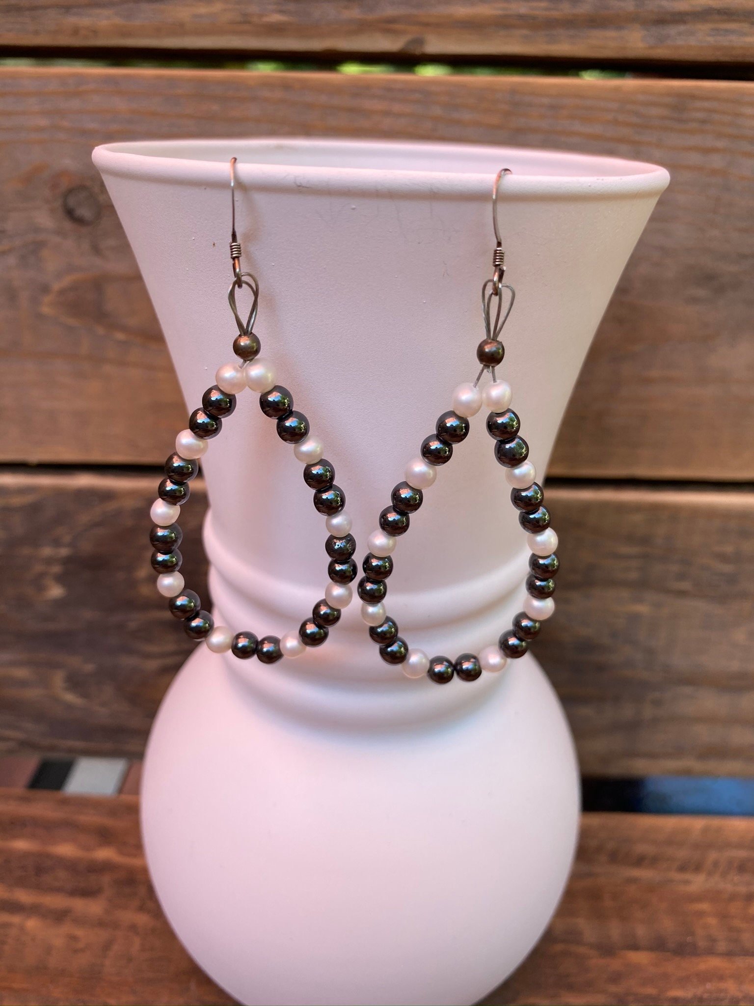 Teardrop Pearl & Black Pearl Earrings